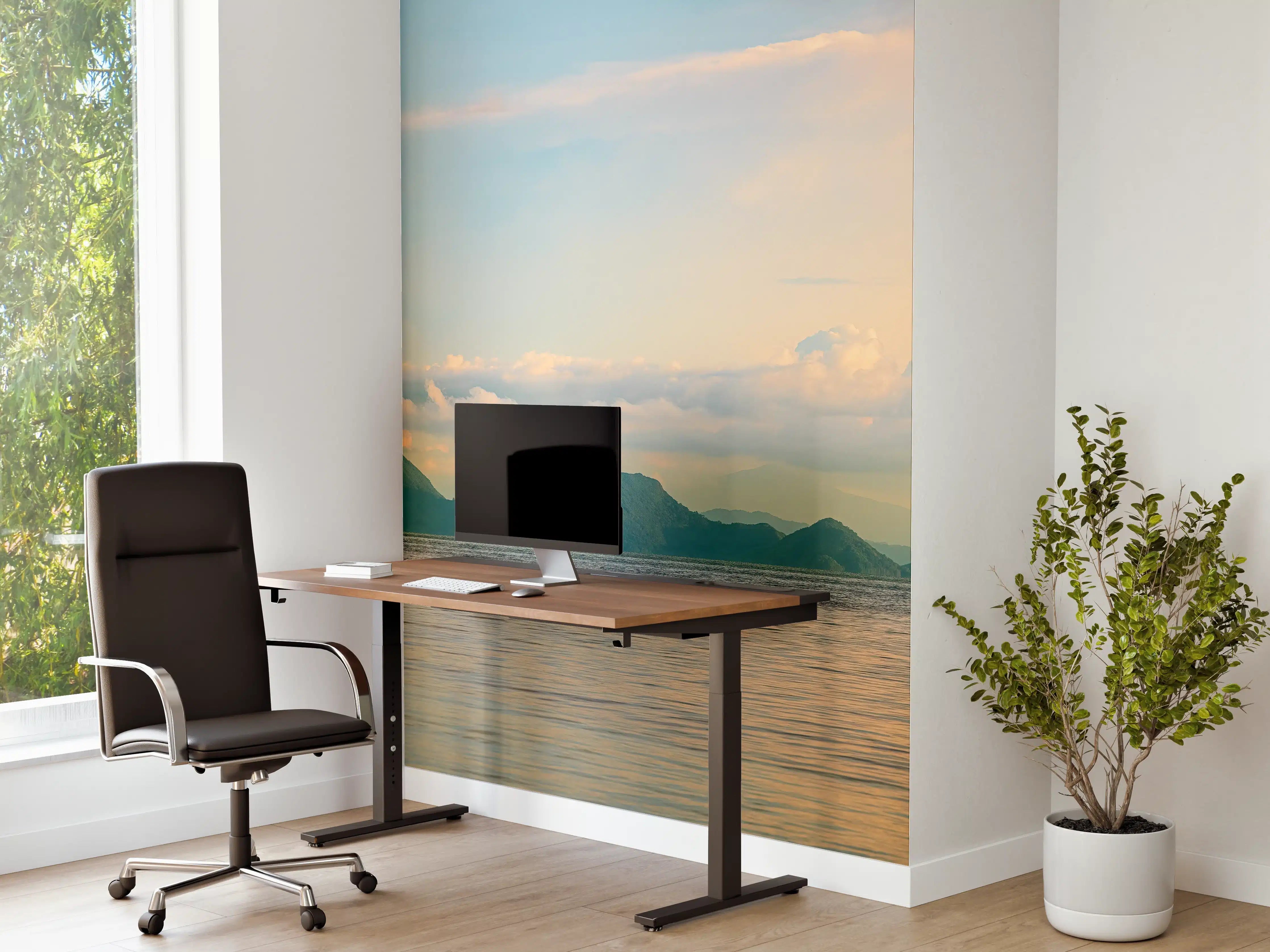 Büro Wandgestaltung - Sanfte Sonnenuntergangsfarben über dem ruhigen See