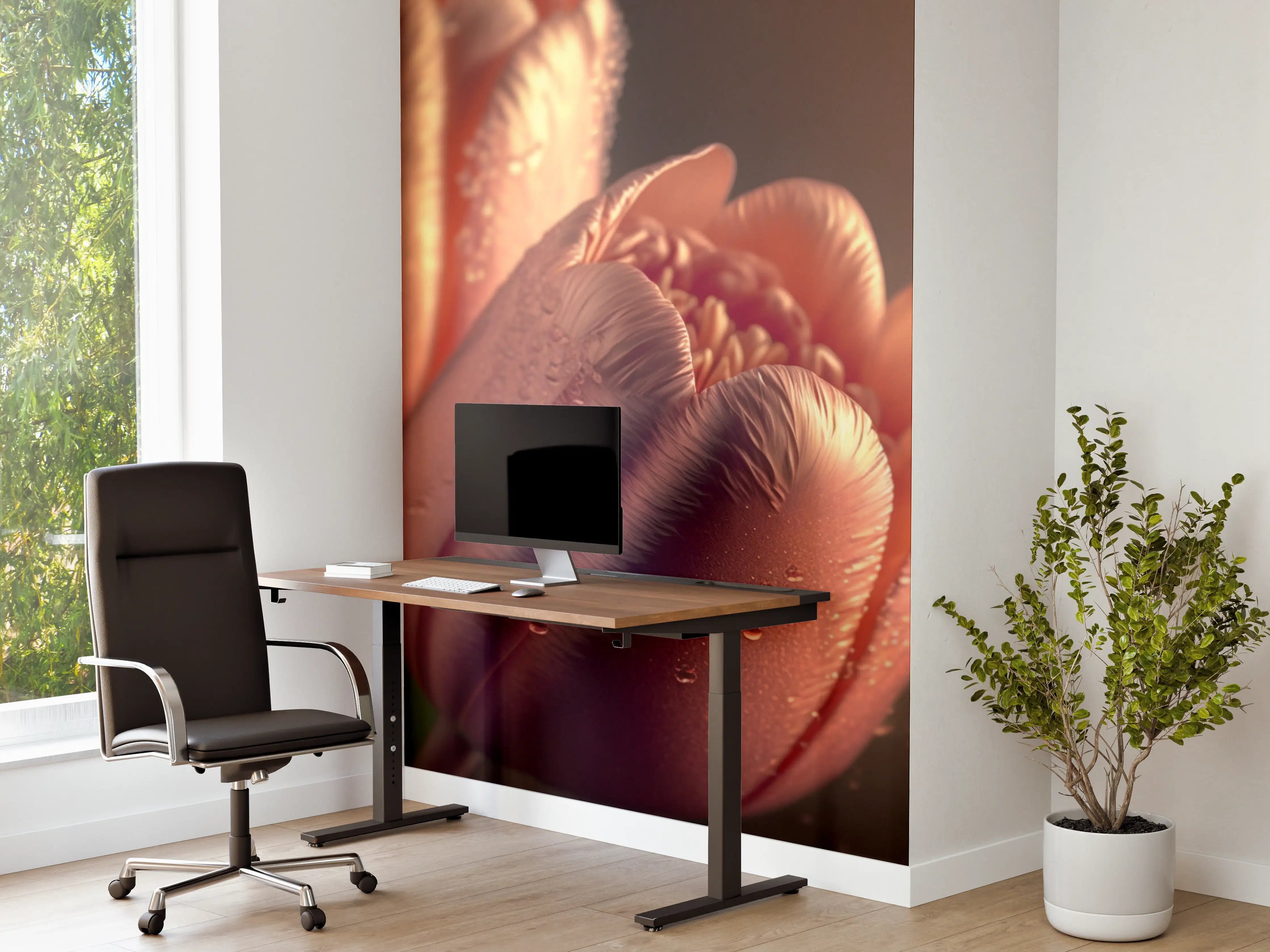 Büro Wandgestaltung - Sanfte Tulpen im Sonnenlicht mit Wassertröpfchen