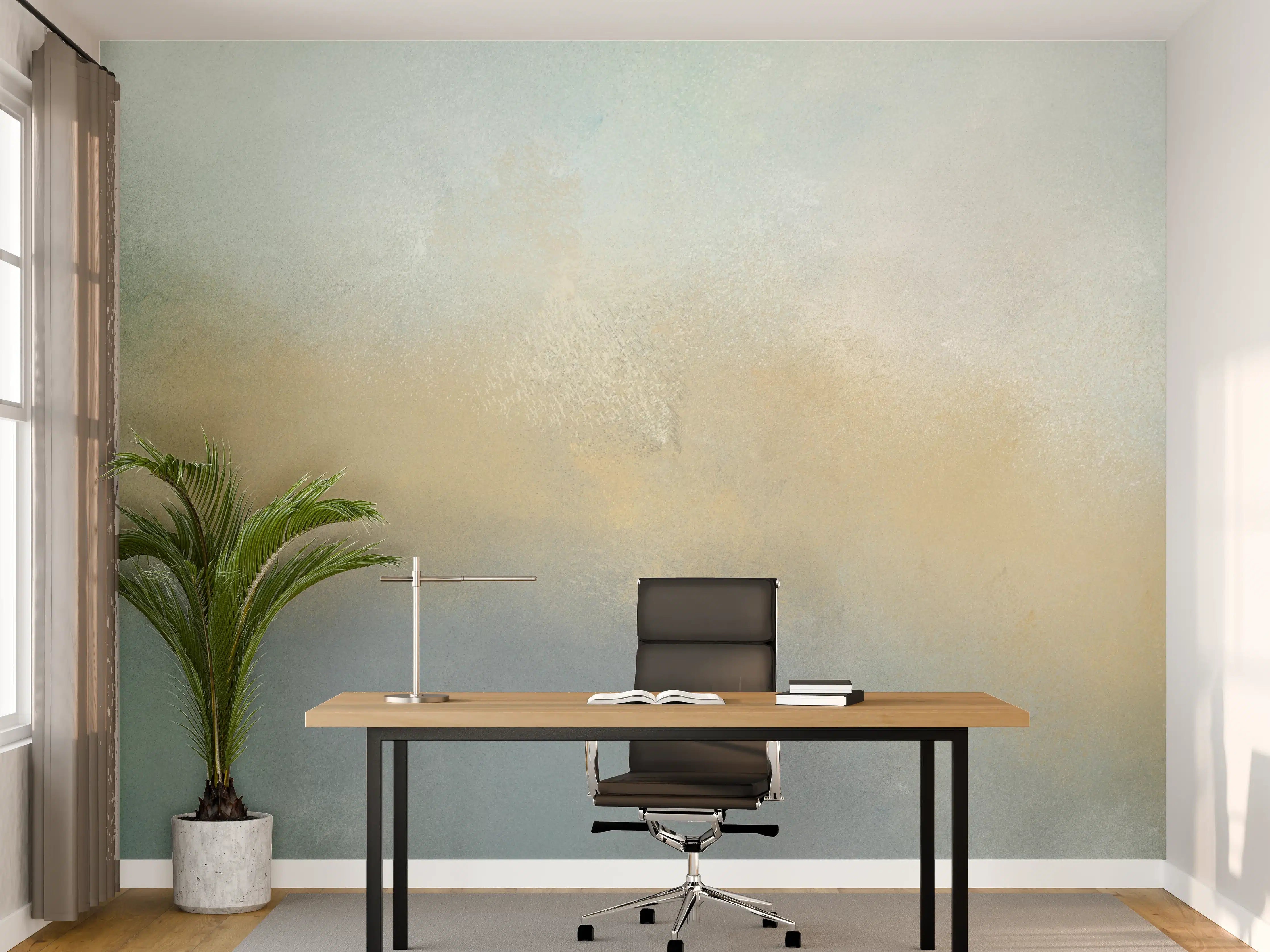Büro Wandgestaltung - Sanfte Wasserfarbentextur in Blau- und Grautönen