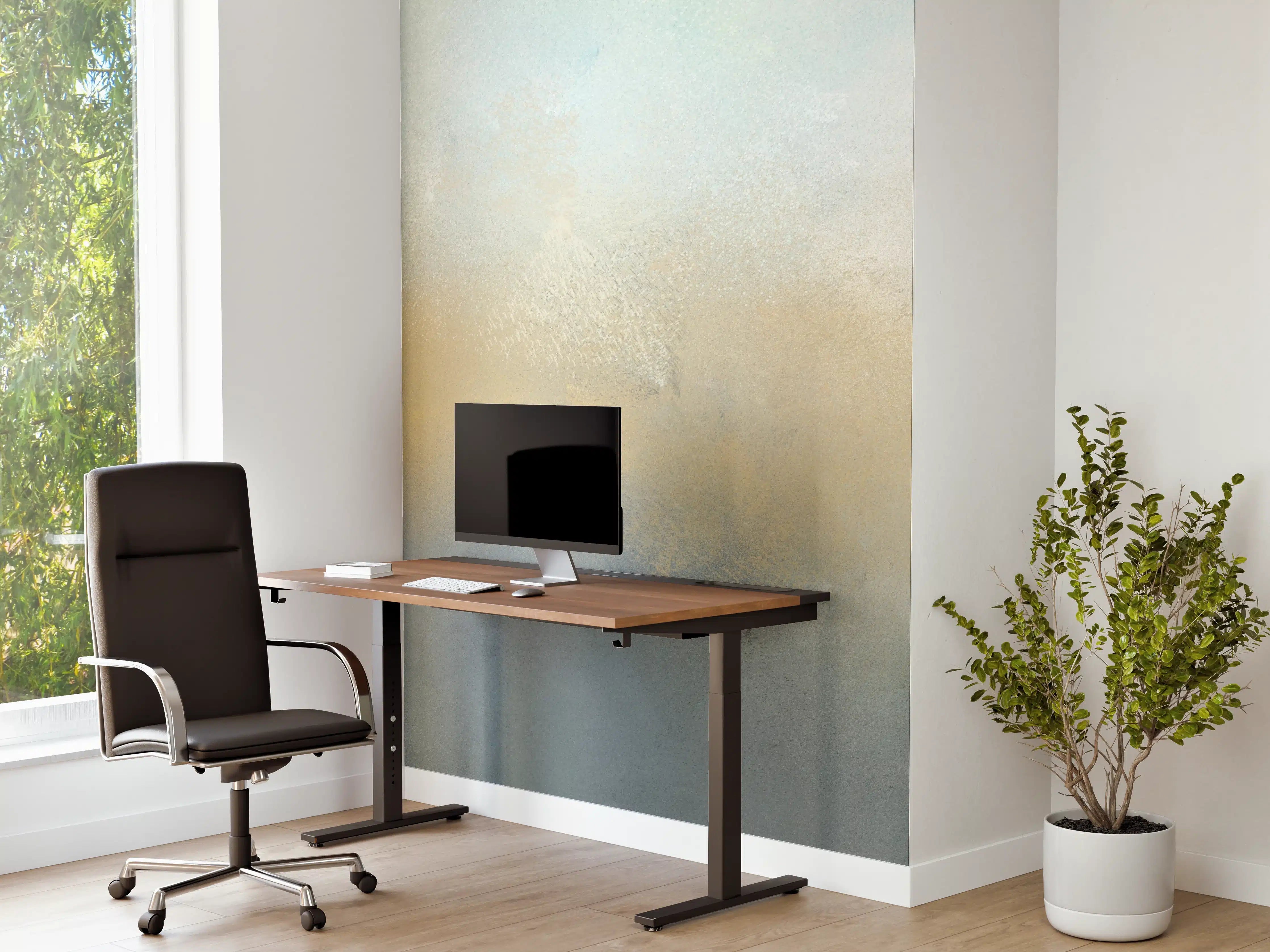 Büro Wandgestaltung - Sanfte Wasserfarbentextur in Blau- und Grautönen