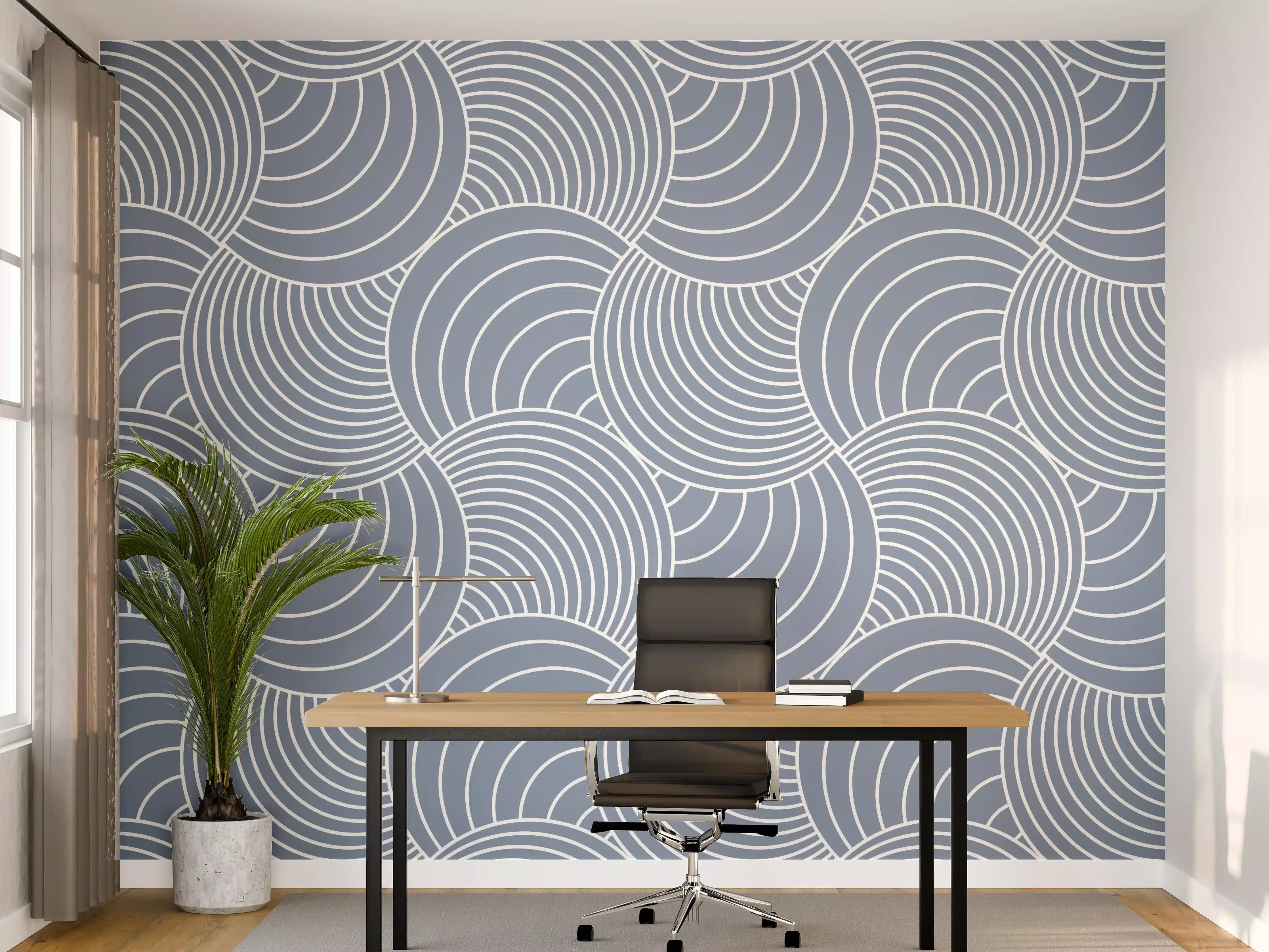 Büro Wandgestaltung - Sanfte blaue Wellen mit weißen Graunuancen