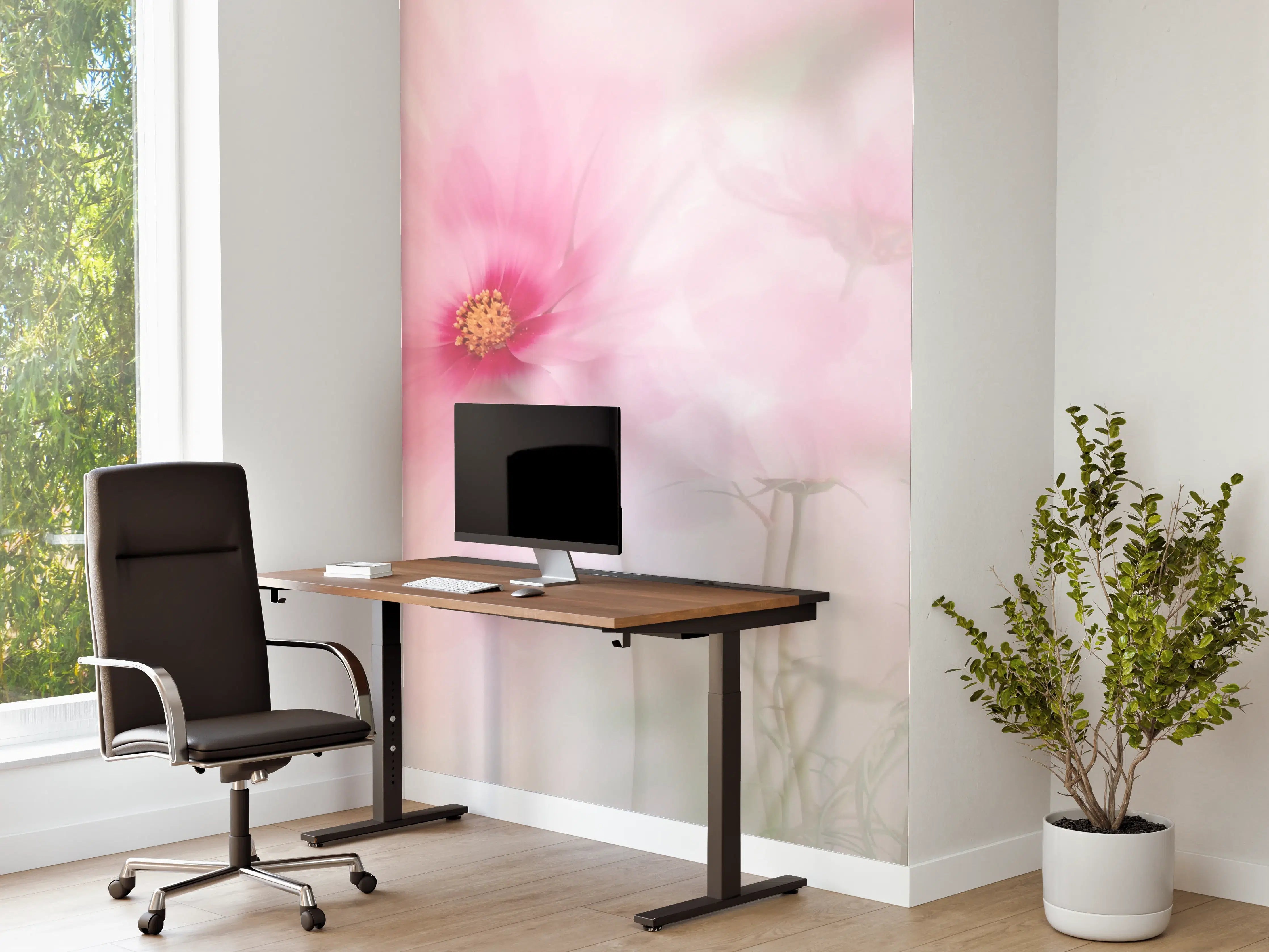Büro Wandgestaltung - Sanfte pinke Blumen mit zarter Farbgestaltung