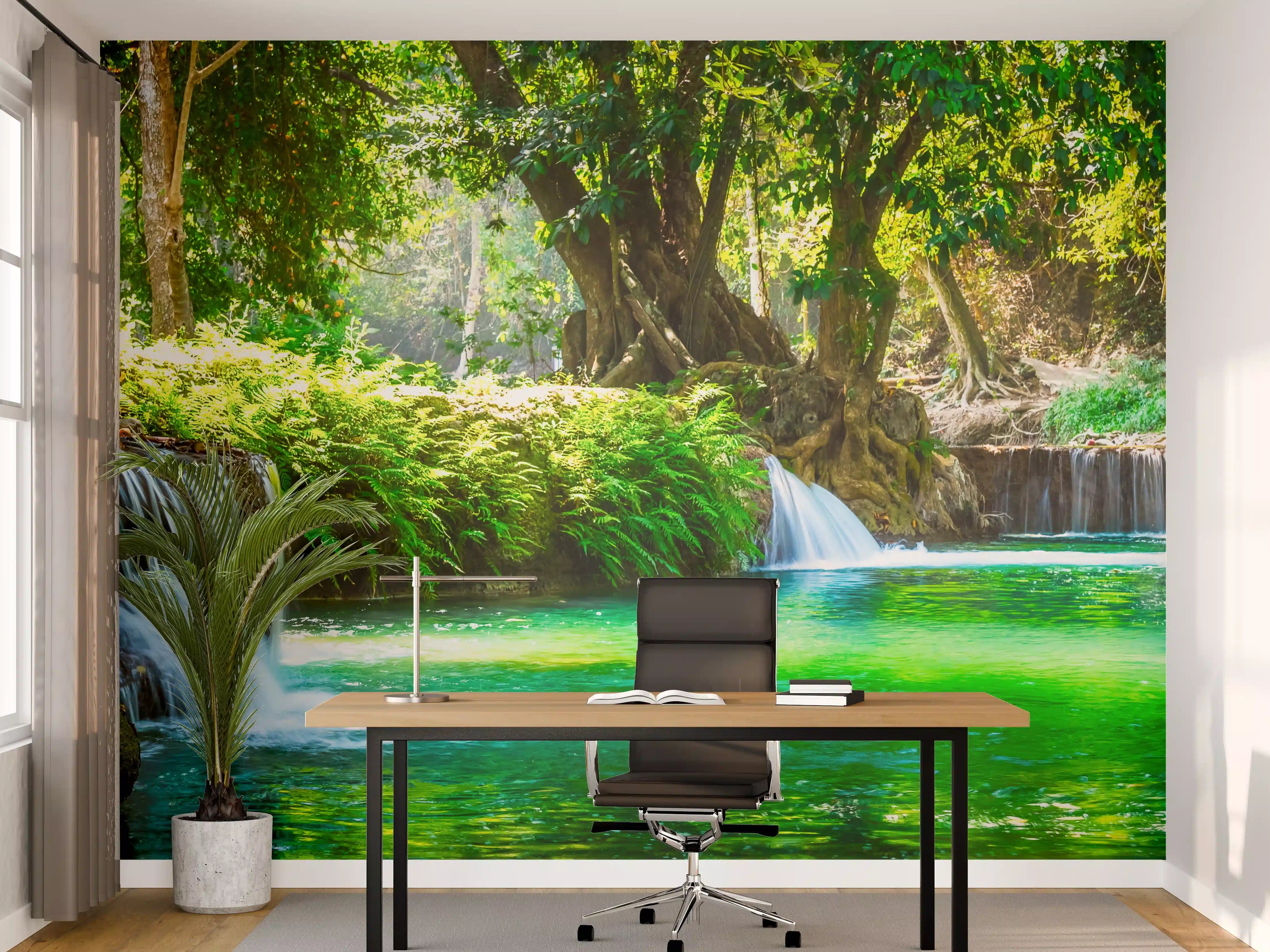Büro Wandgestaltung - Sanfter Grauwasserfall im Grünen