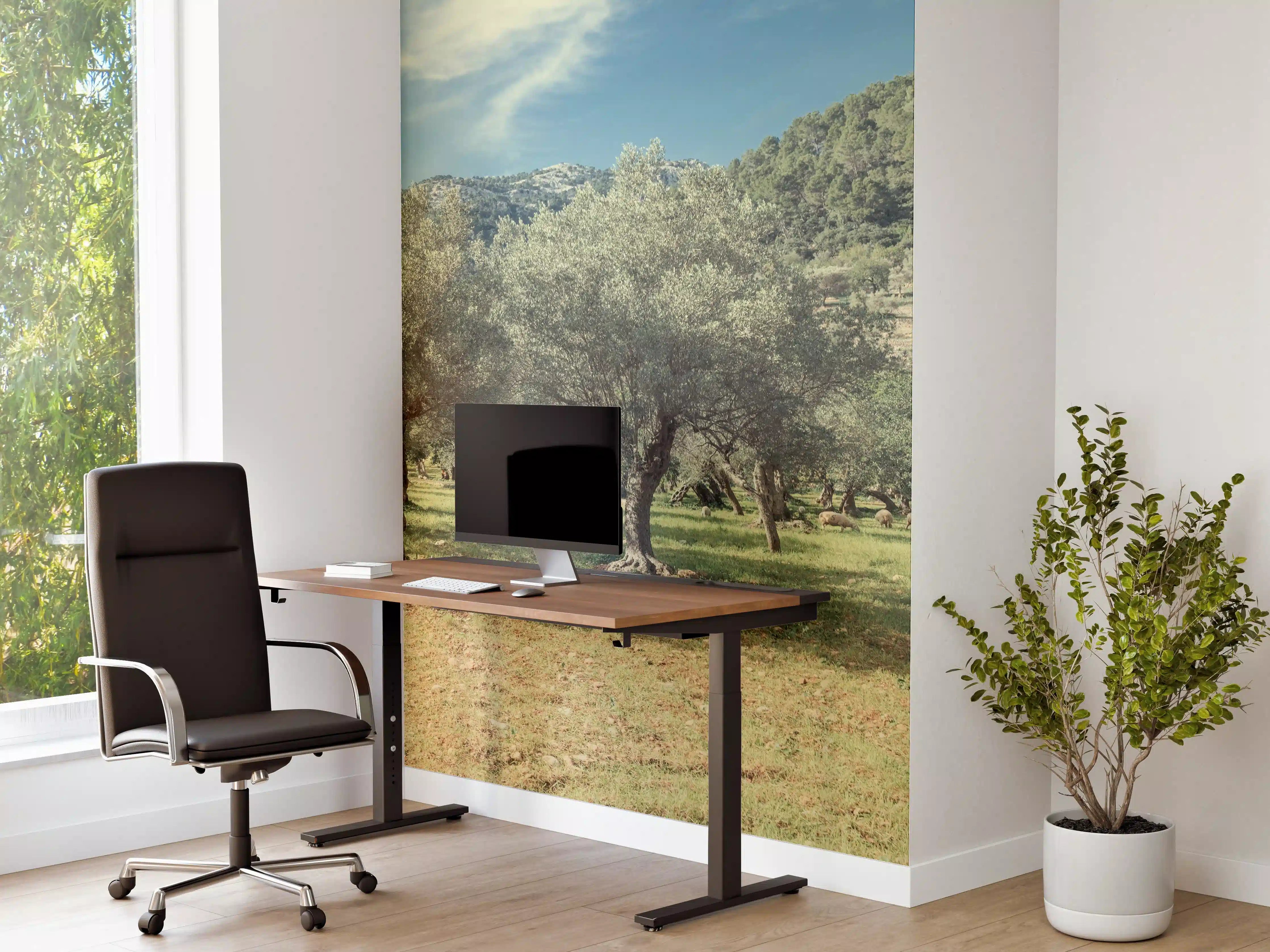 Büro Wandgestaltung - Sanfter Olivenhain im Grau-Glanz
