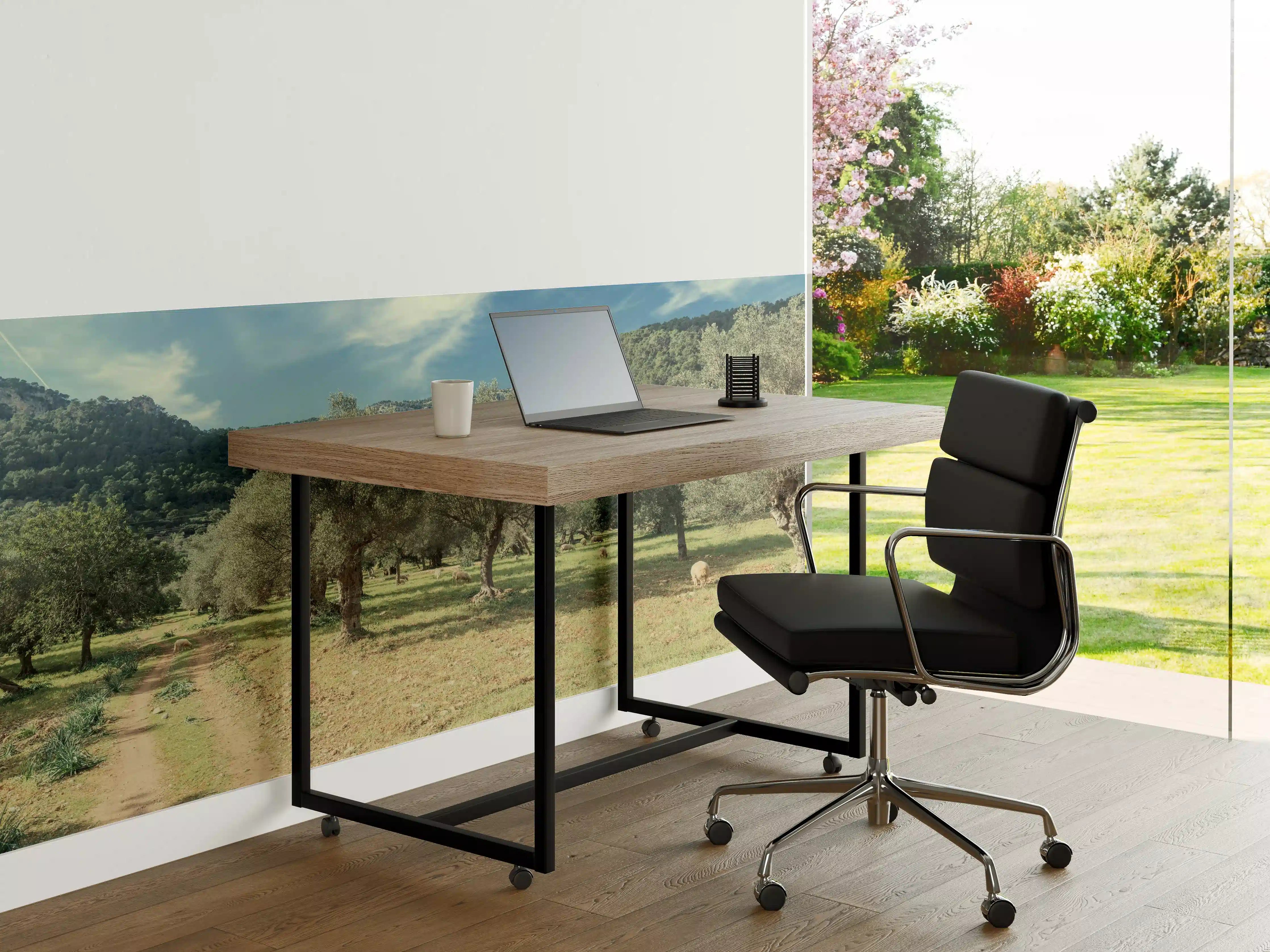 Büro Wandgestaltung - Sanfter Olivenhain im Grau-Glanz