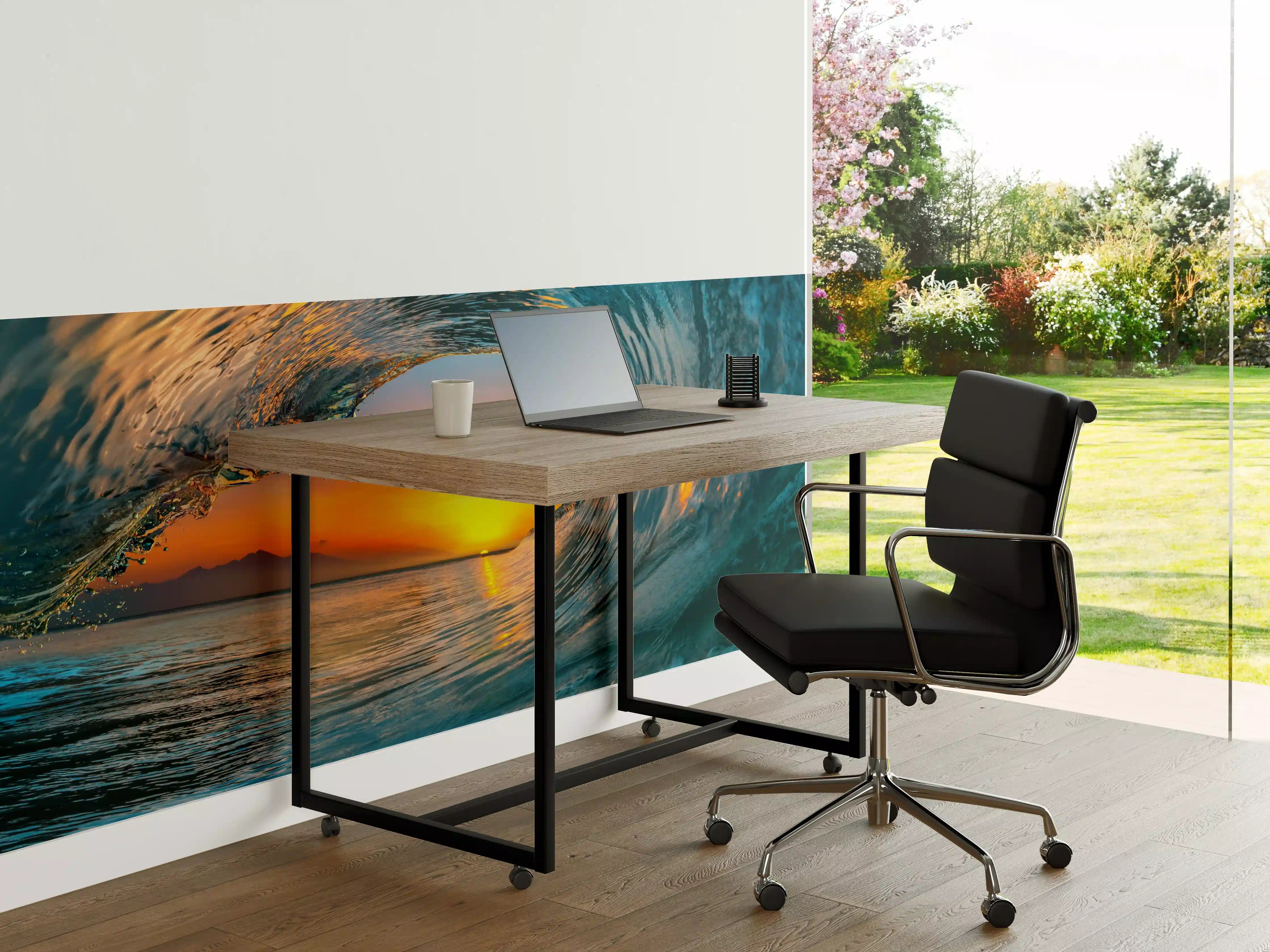Büro Wandgestaltung - Sanfter Sonnenuntergang hinter Meereswelle