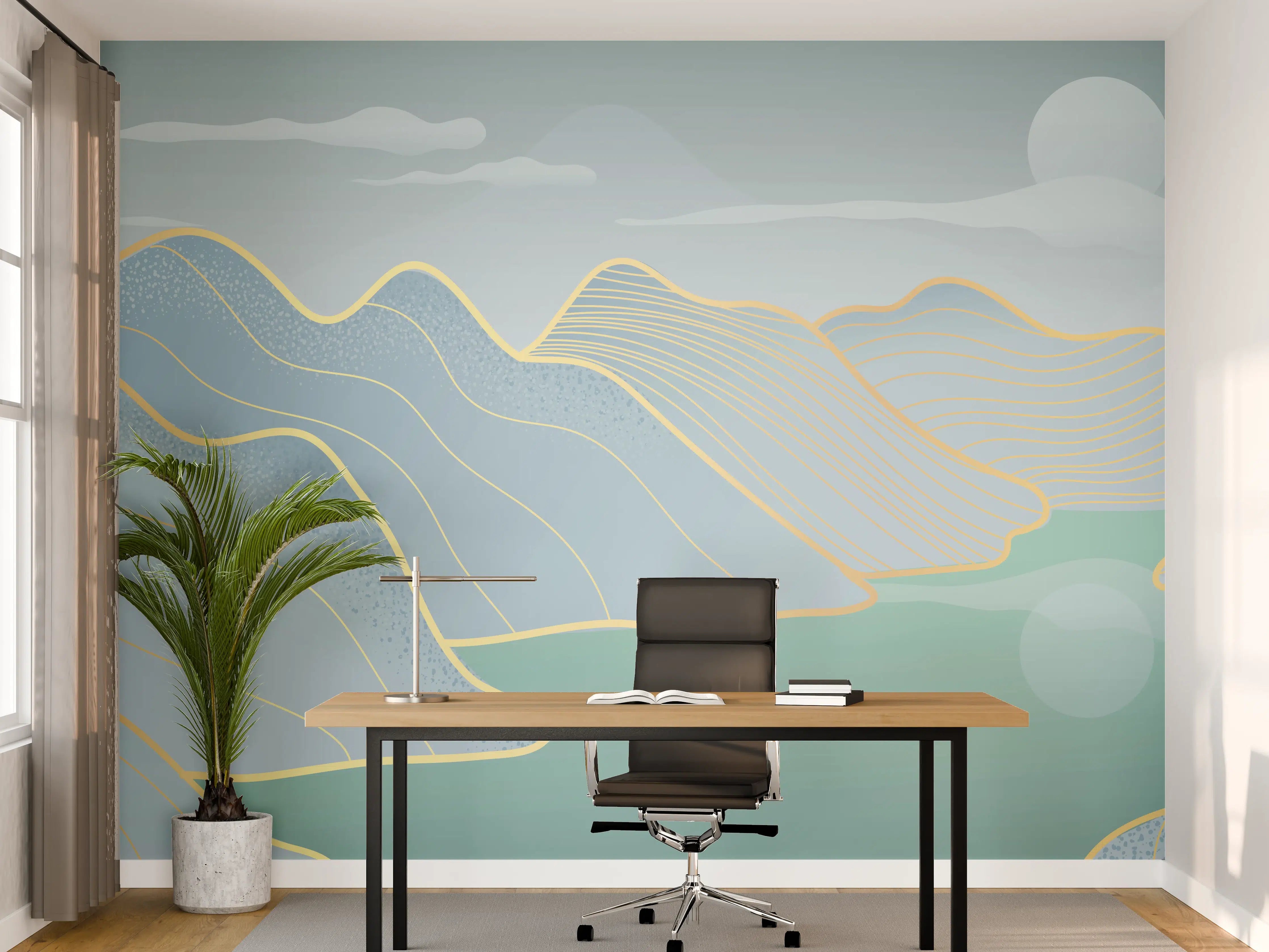 Büro Wandgestaltung - Sanftes Blau Linien Panorama