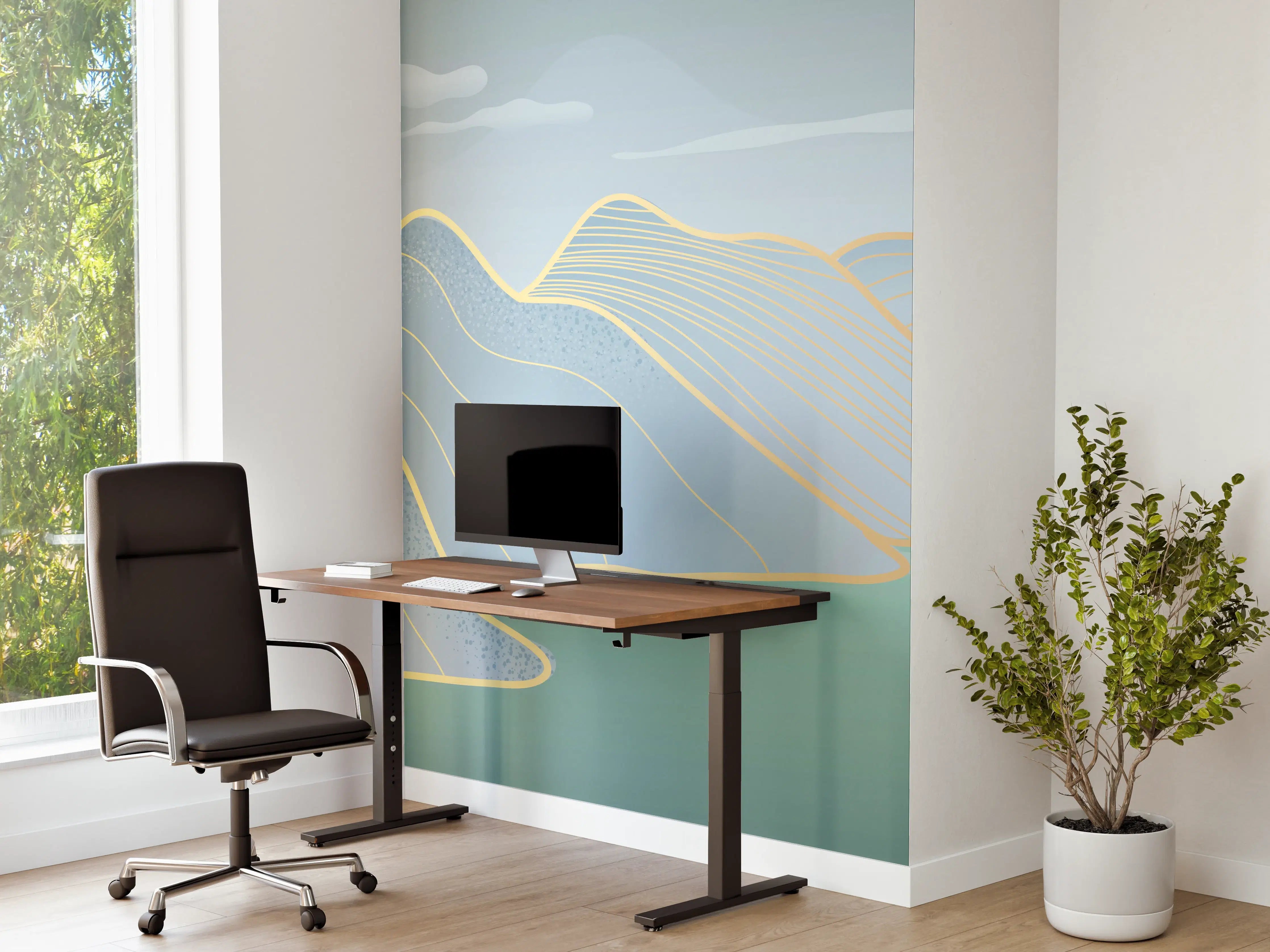 Büro Wandgestaltung - Sanftes Blau Linien Panorama