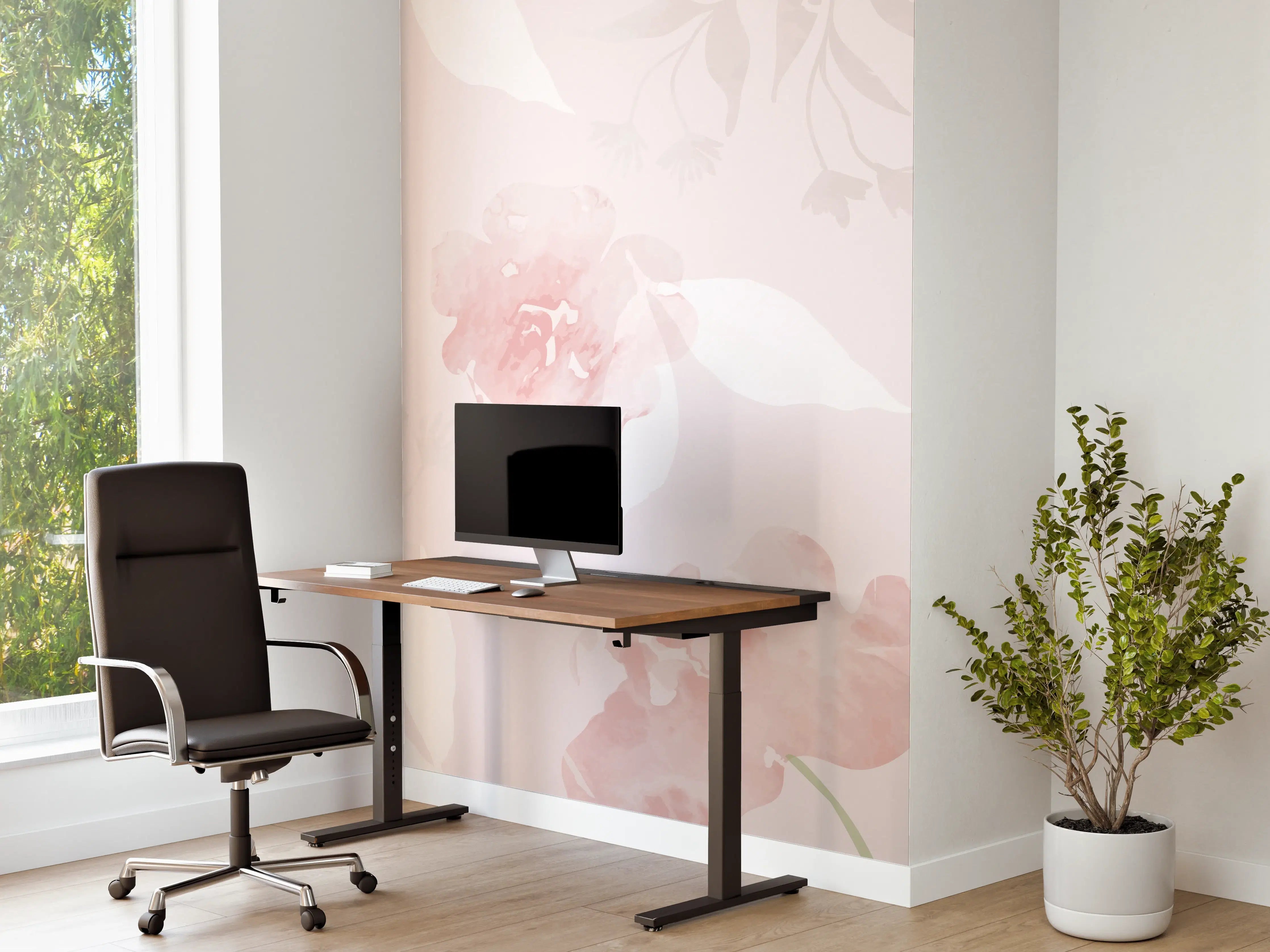 Büro Wandgestaltung - Sanftes Rosa Blumenmuster Design