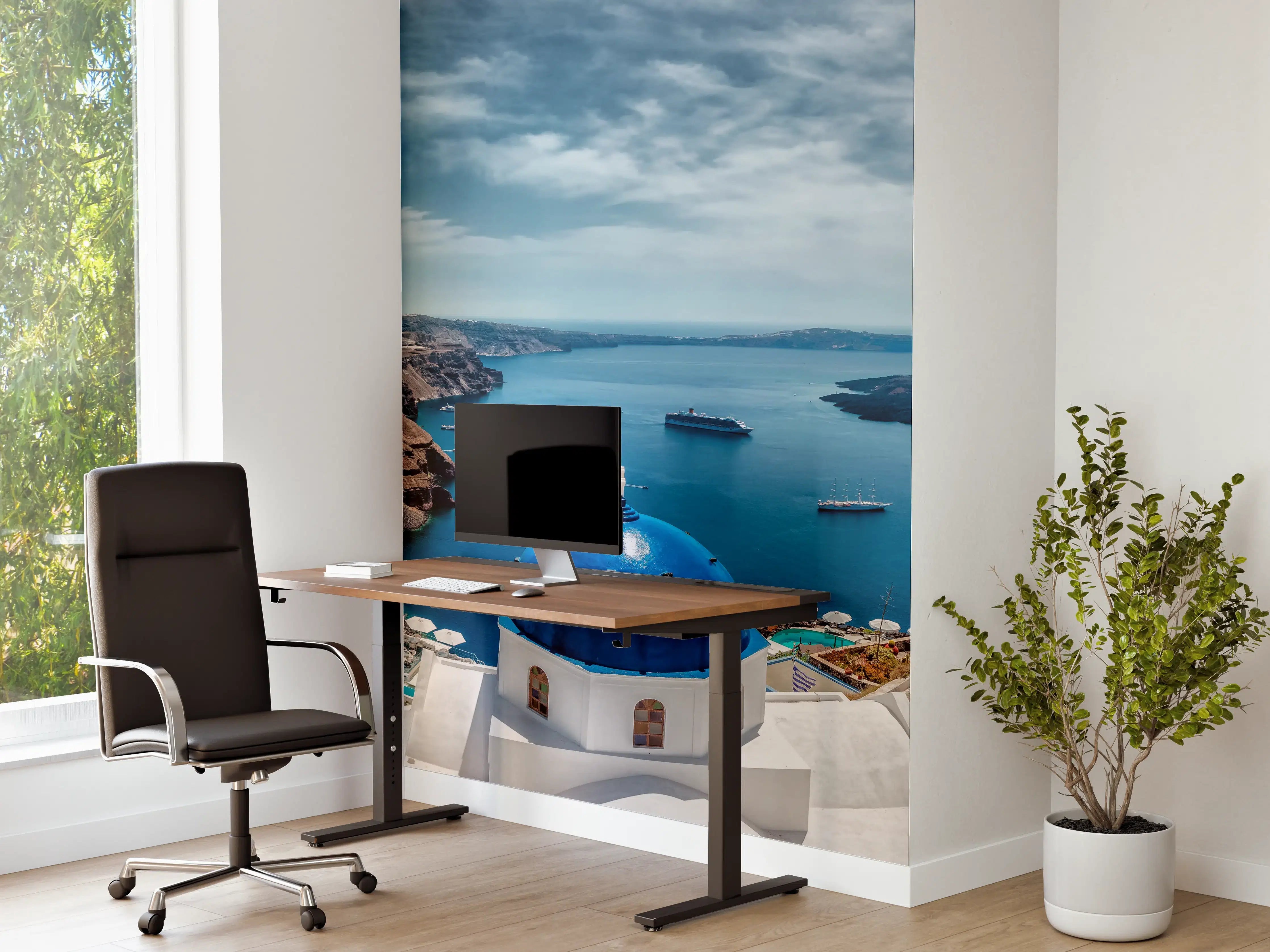 Büro Wandgestaltung - Santorini Blau-Weiß Panoramablick