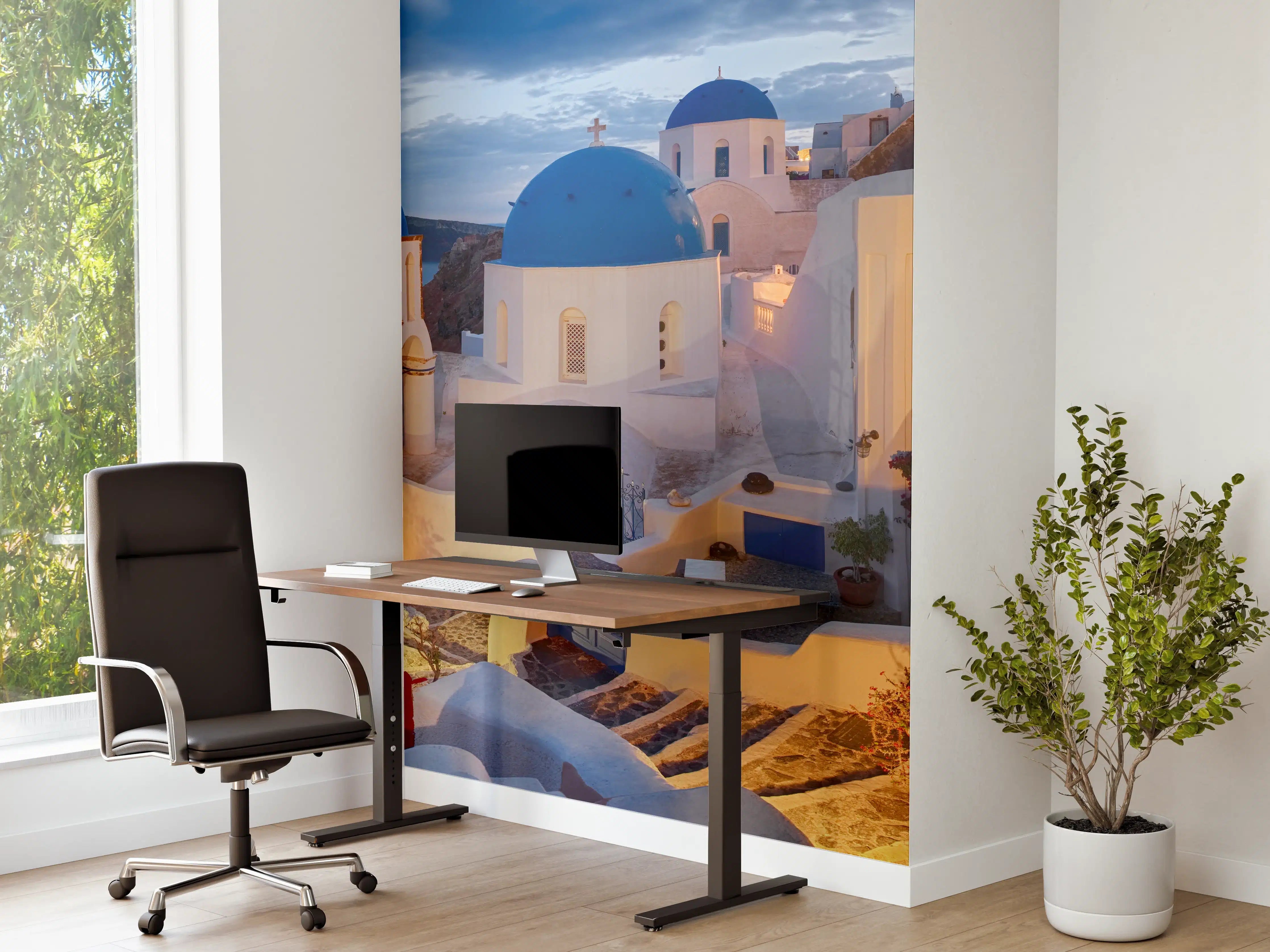 Büro Wandgestaltung - Santorini Skyline in Blau und Weiß