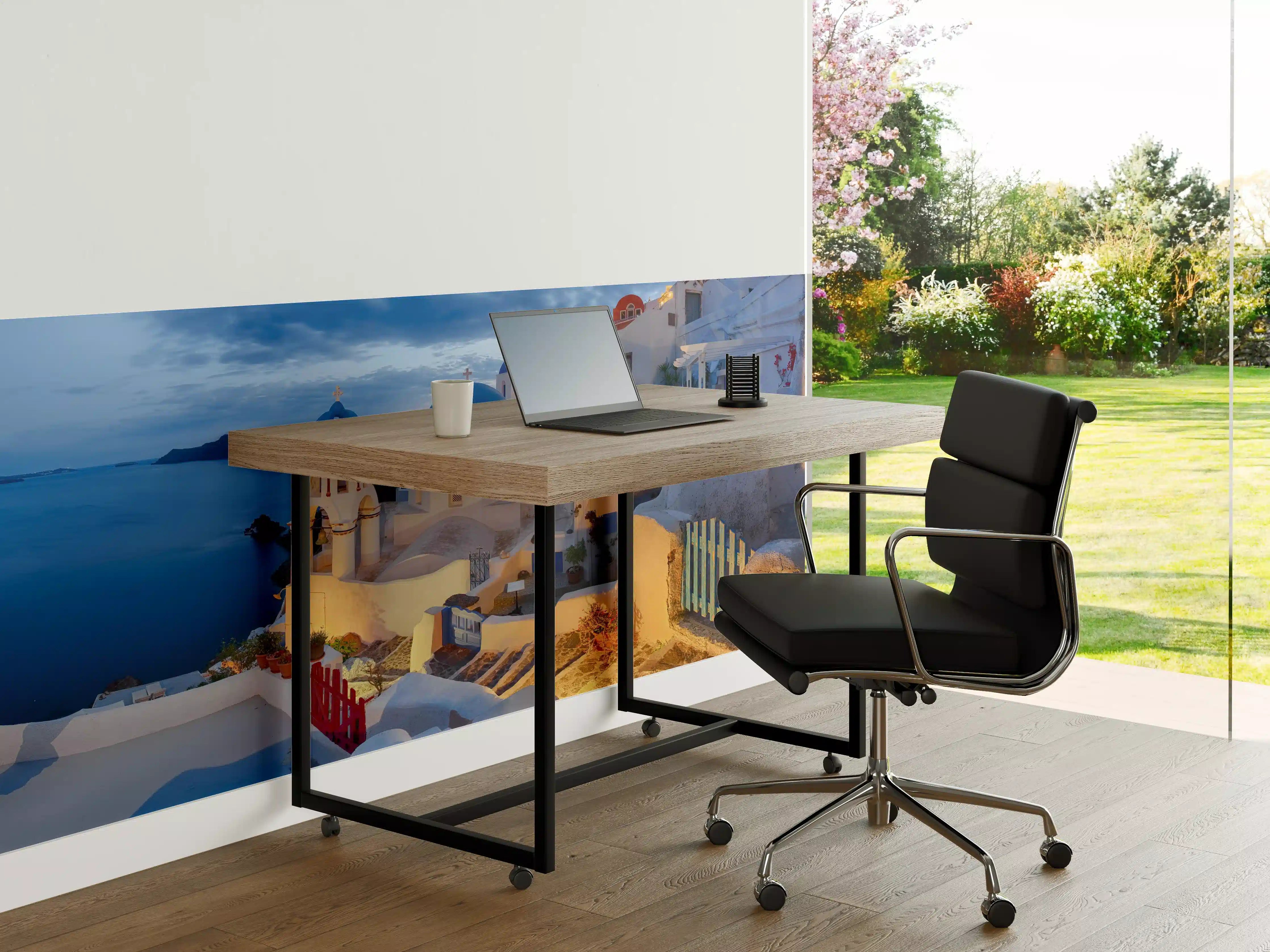 Büro Wandgestaltung - Santorini Skyline in Blau und Weiß