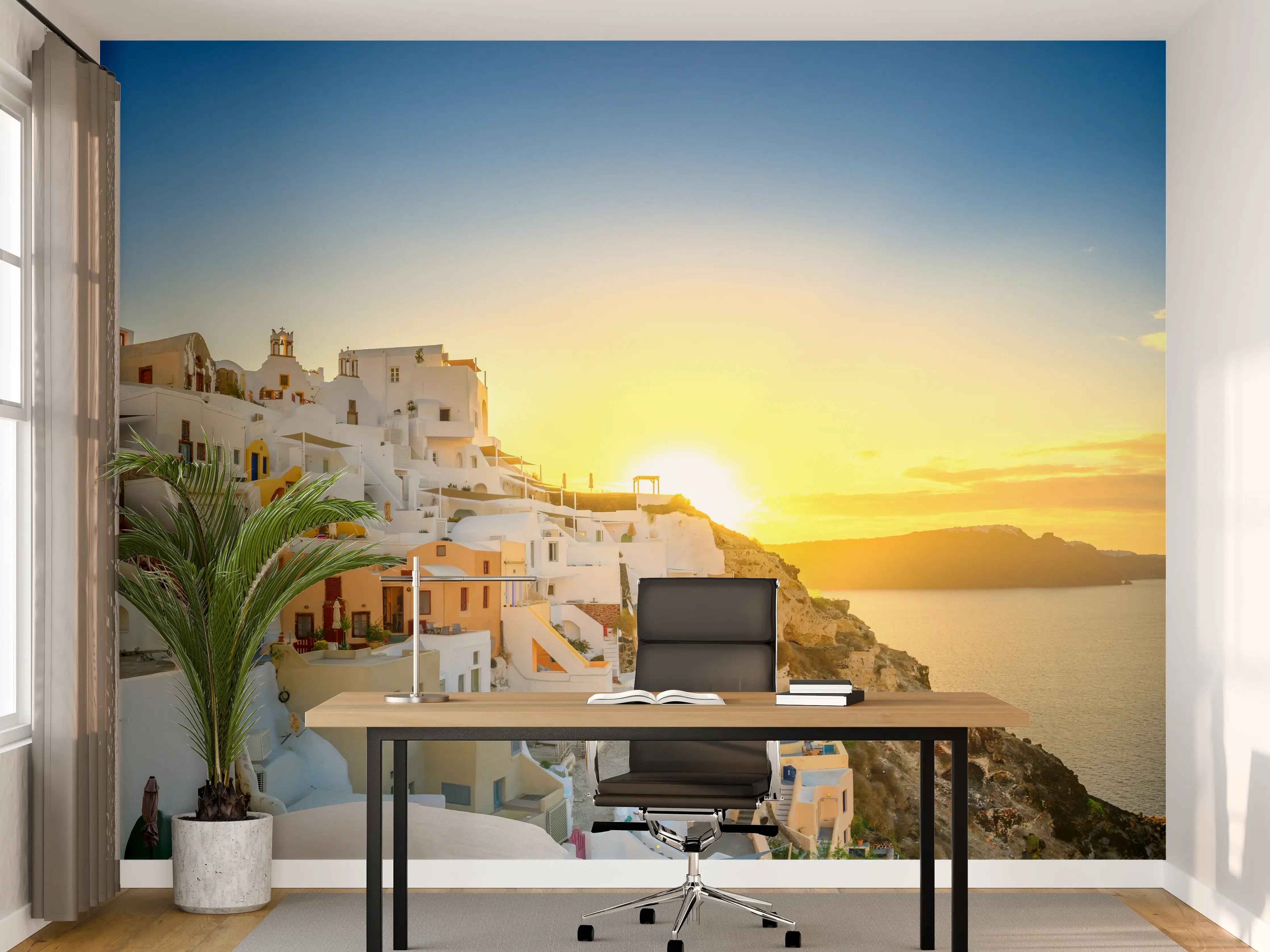 Büro Wandgestaltung - Santorini Sonnenuntergang Skyline