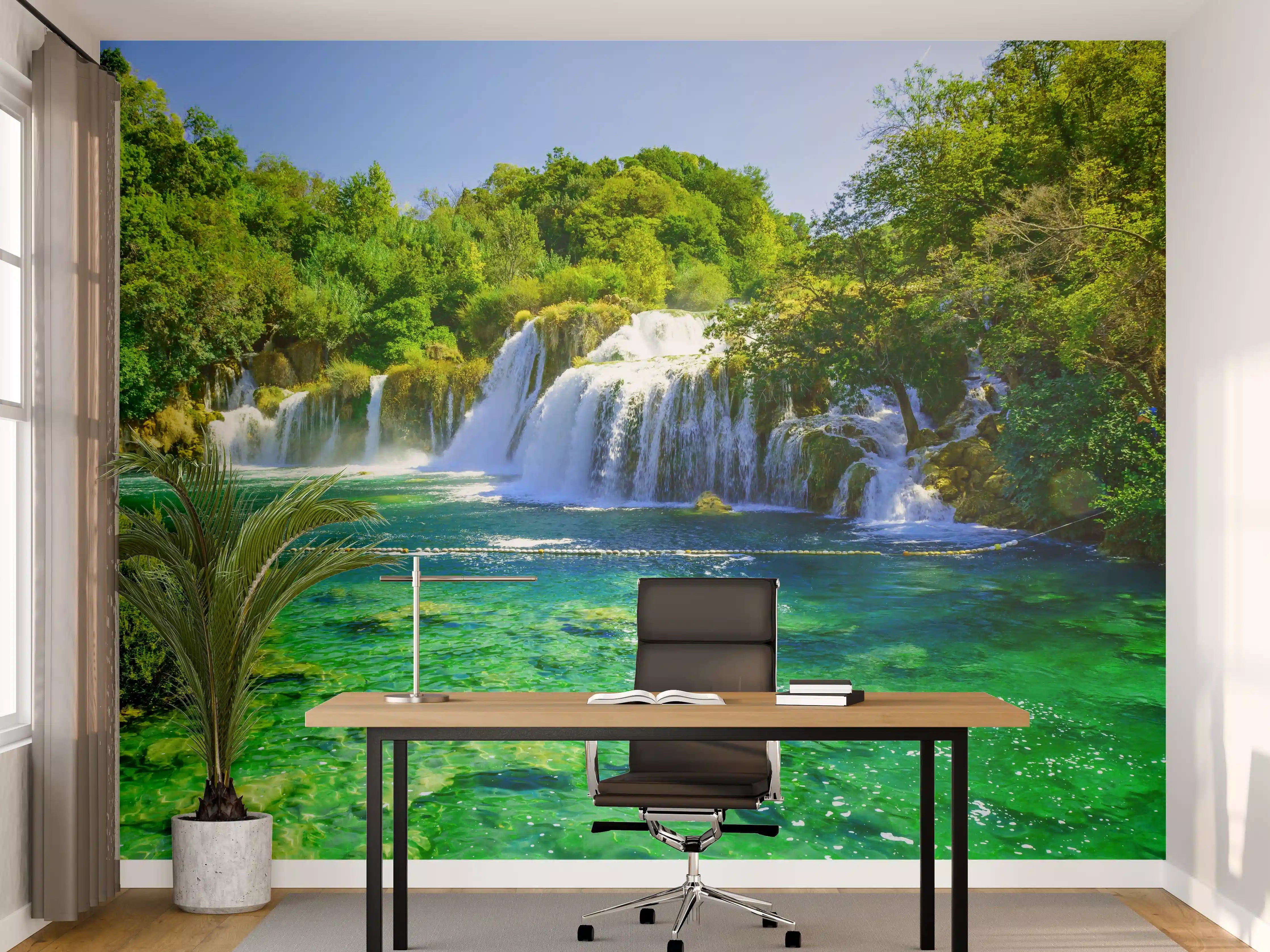 Büro Wandgestaltung - Satte grüne Wasserfälle - Kroatien