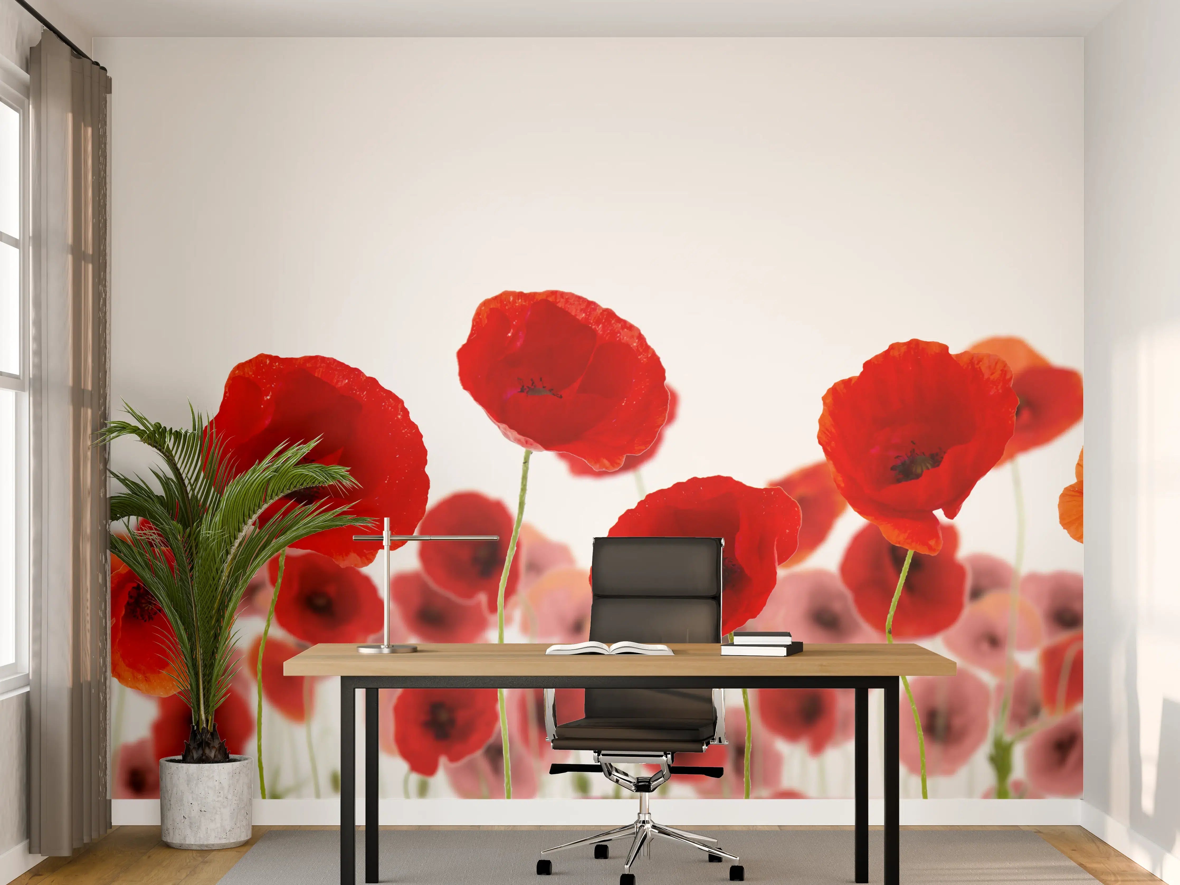 Büro Wandgestaltung - Schimmernde Mohnblumen in Rot