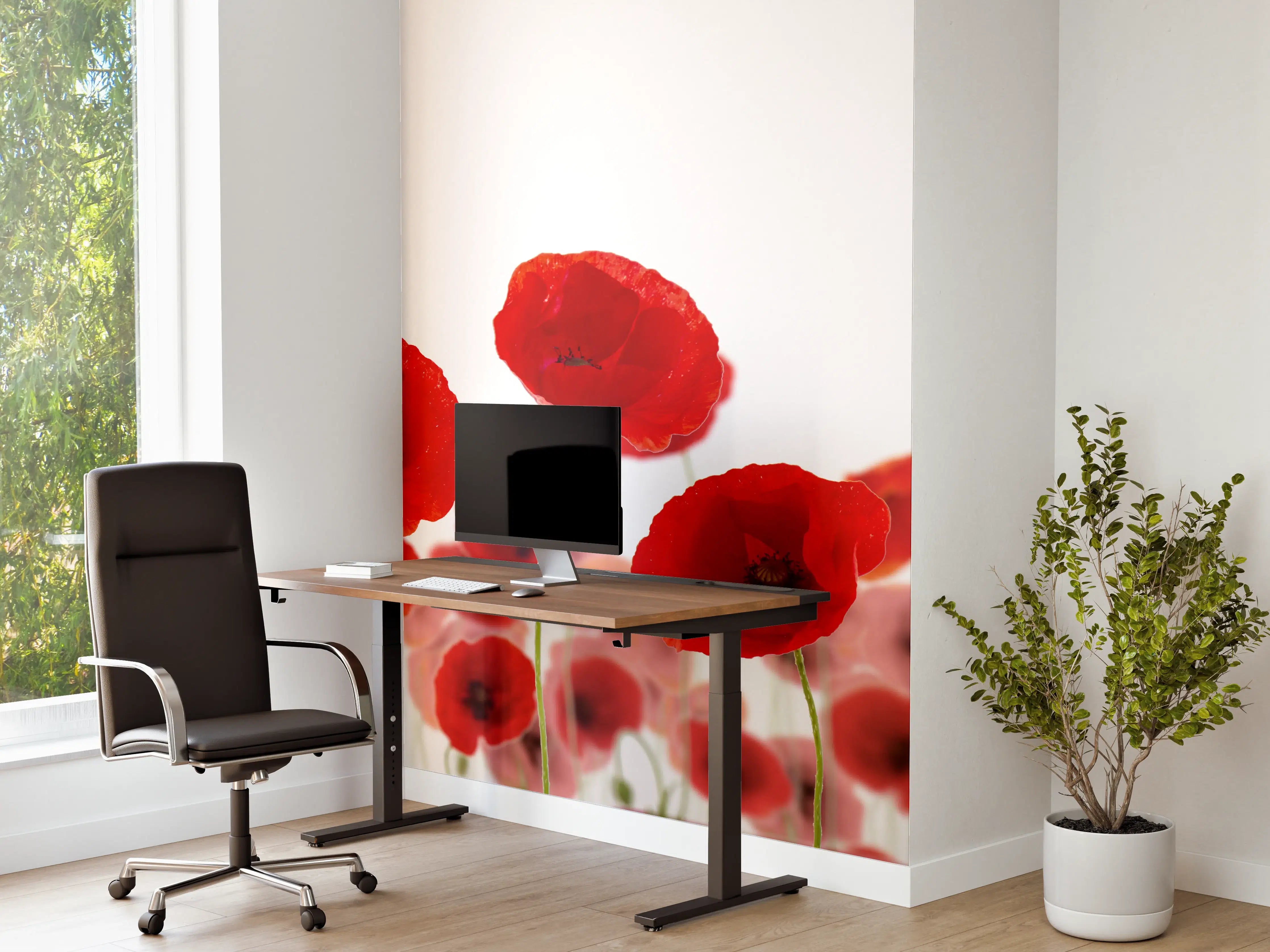 Büro Wandgestaltung - Schimmernde Mohnblumen in Rot