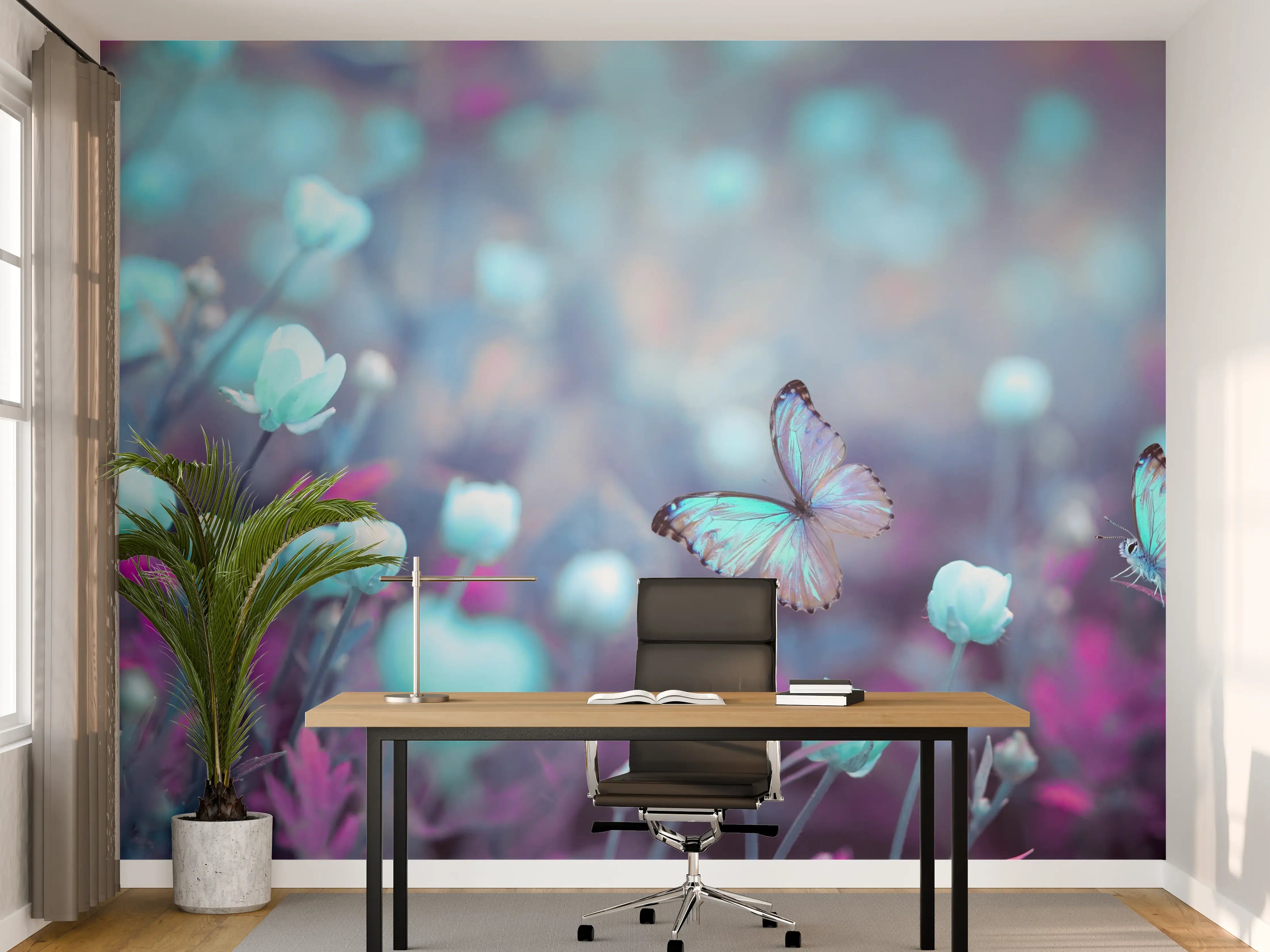 Büro Wandgestaltung - Schmetterlinge über wilden Blumen