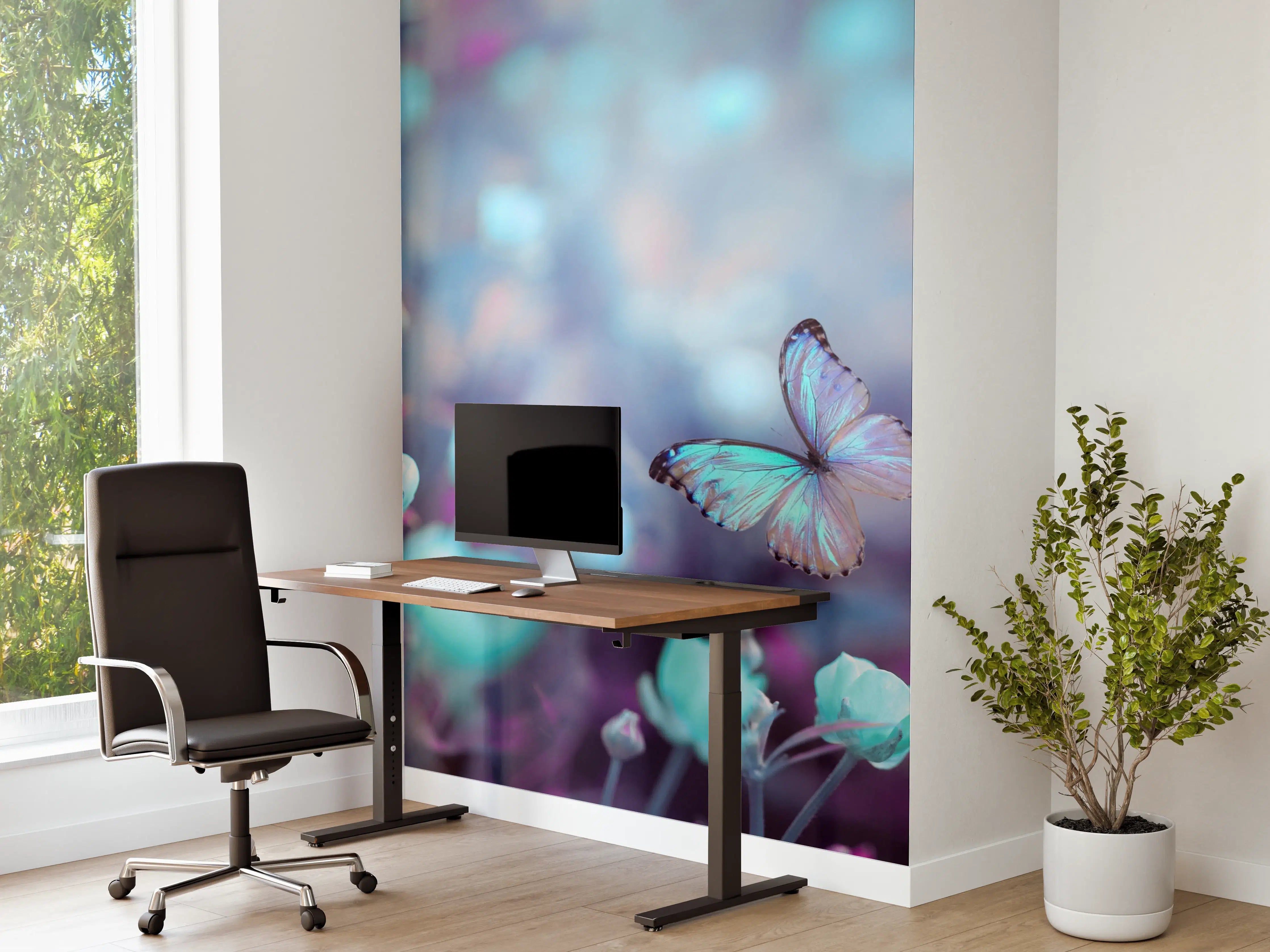 Büro Wandgestaltung - Schmetterlinge über wilden Blumen