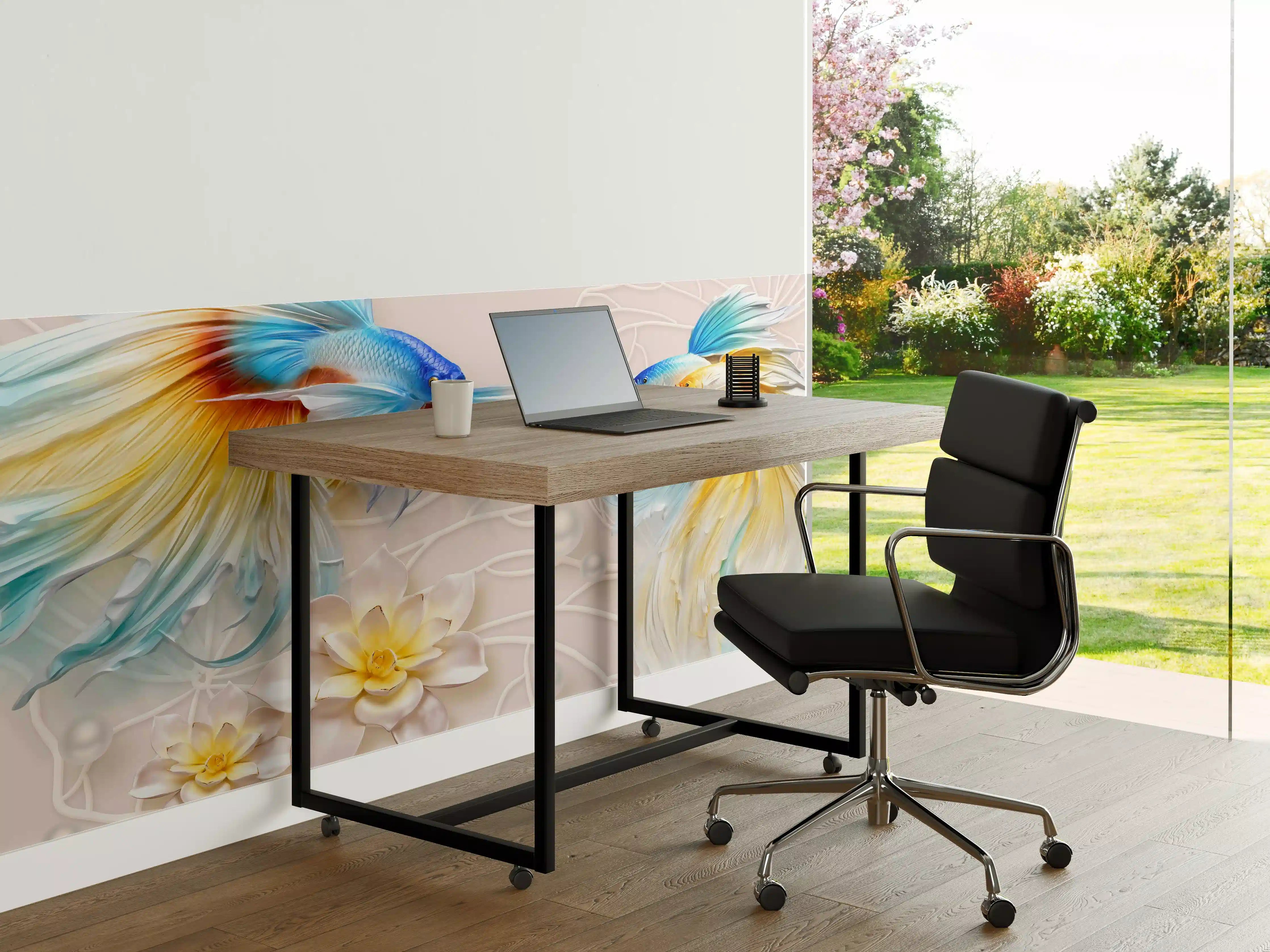 Büro Wandgestaltung - Schöne Fische auf Rosa Hintergrund