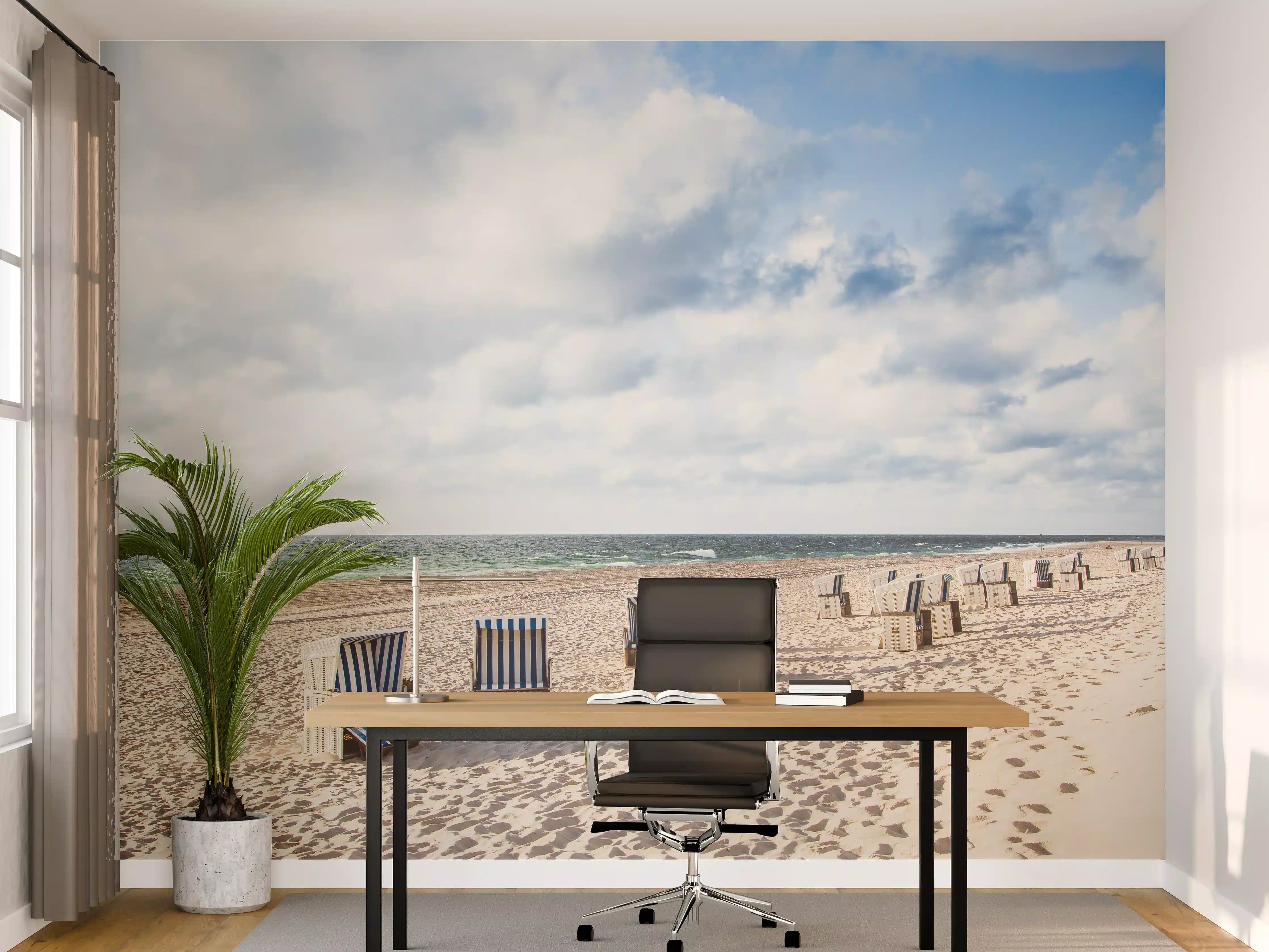 Büro Wandgestaltung - Schöne Strandliegestühle in Blau und Weiß