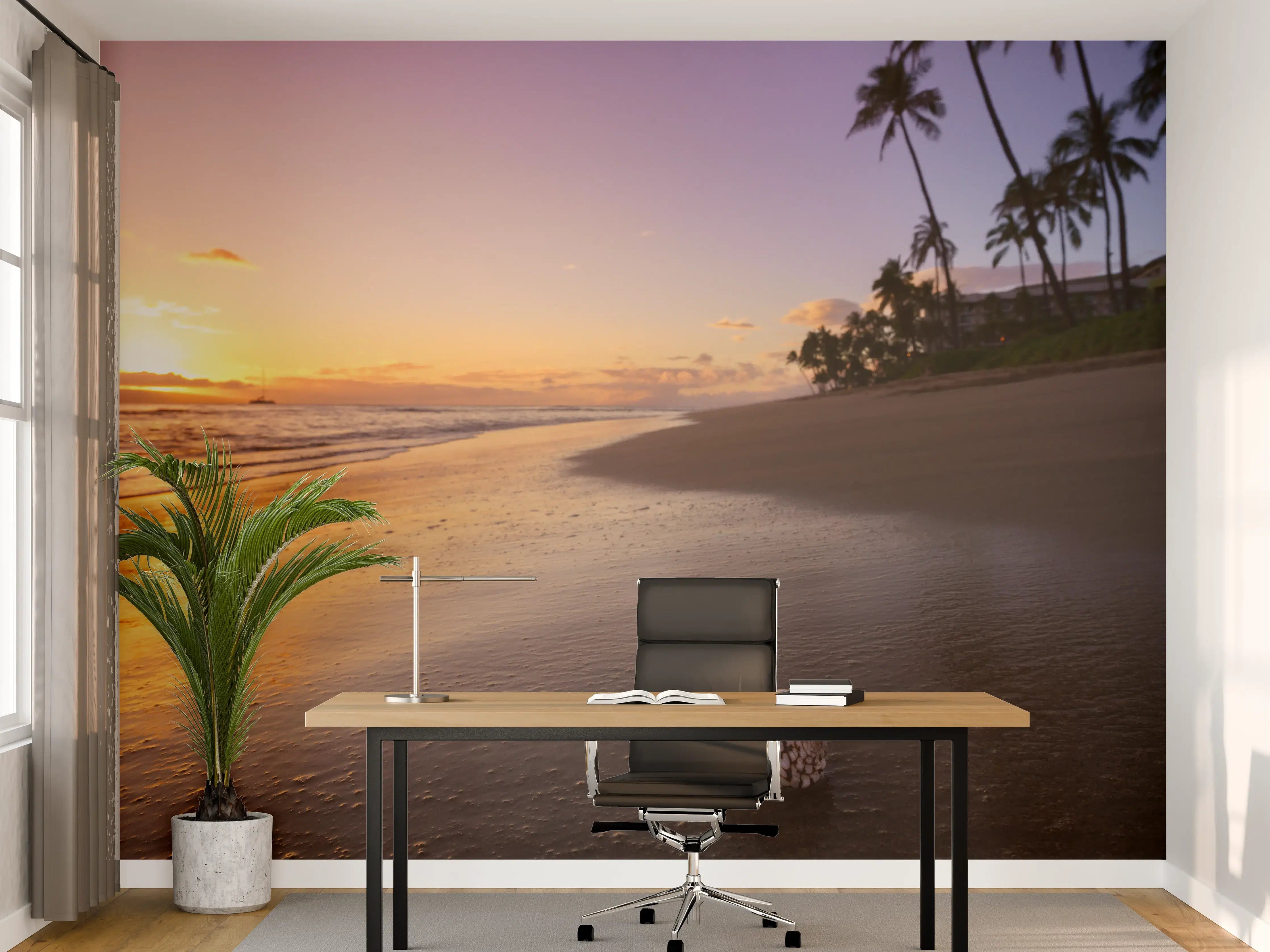 Büro Wandgestaltung - Schöner Sonnenuntergang am Strand von Hawaii