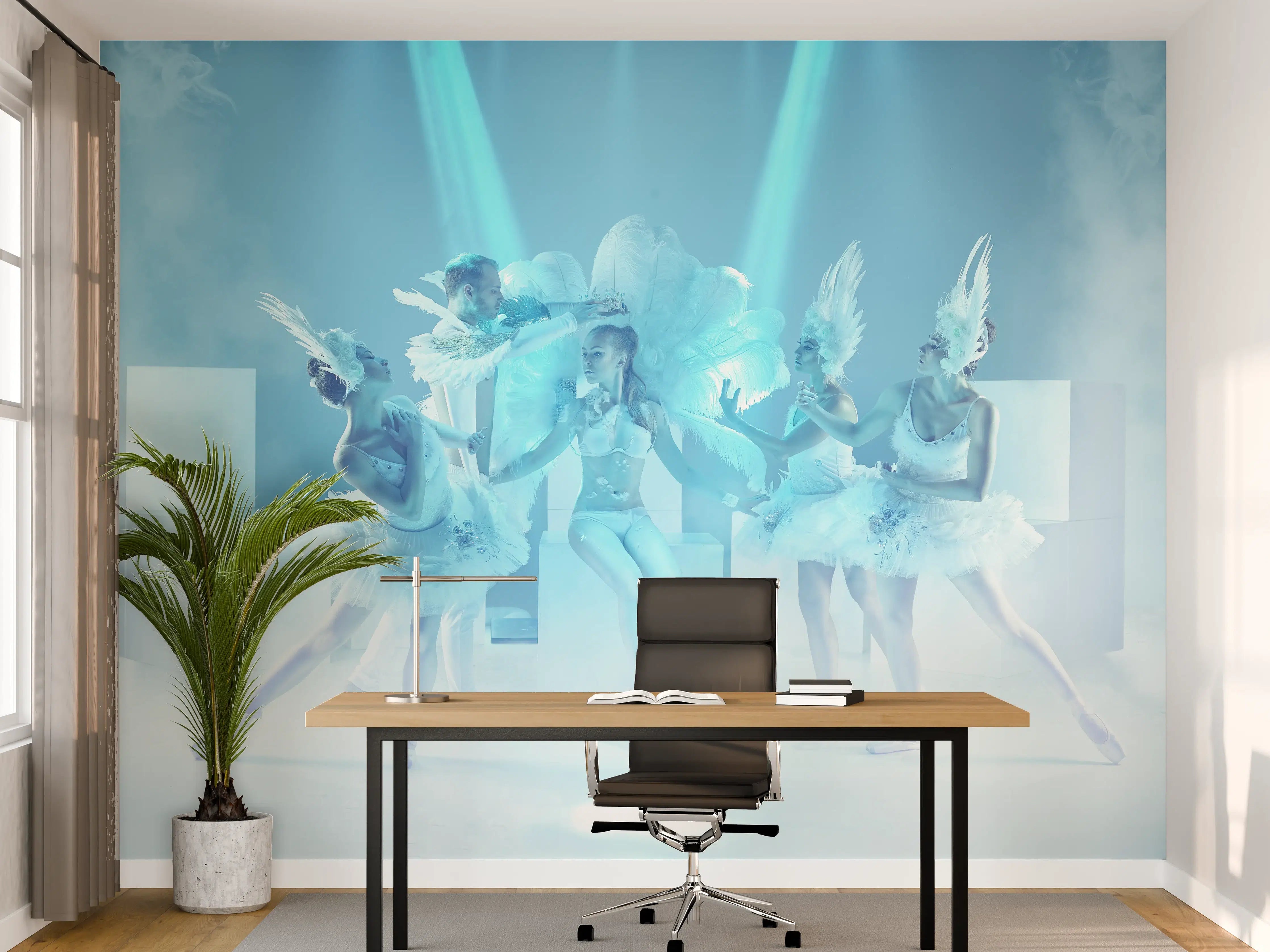 Büro Wandgestaltung - Schwan-Aufführung in bläulichem Licht