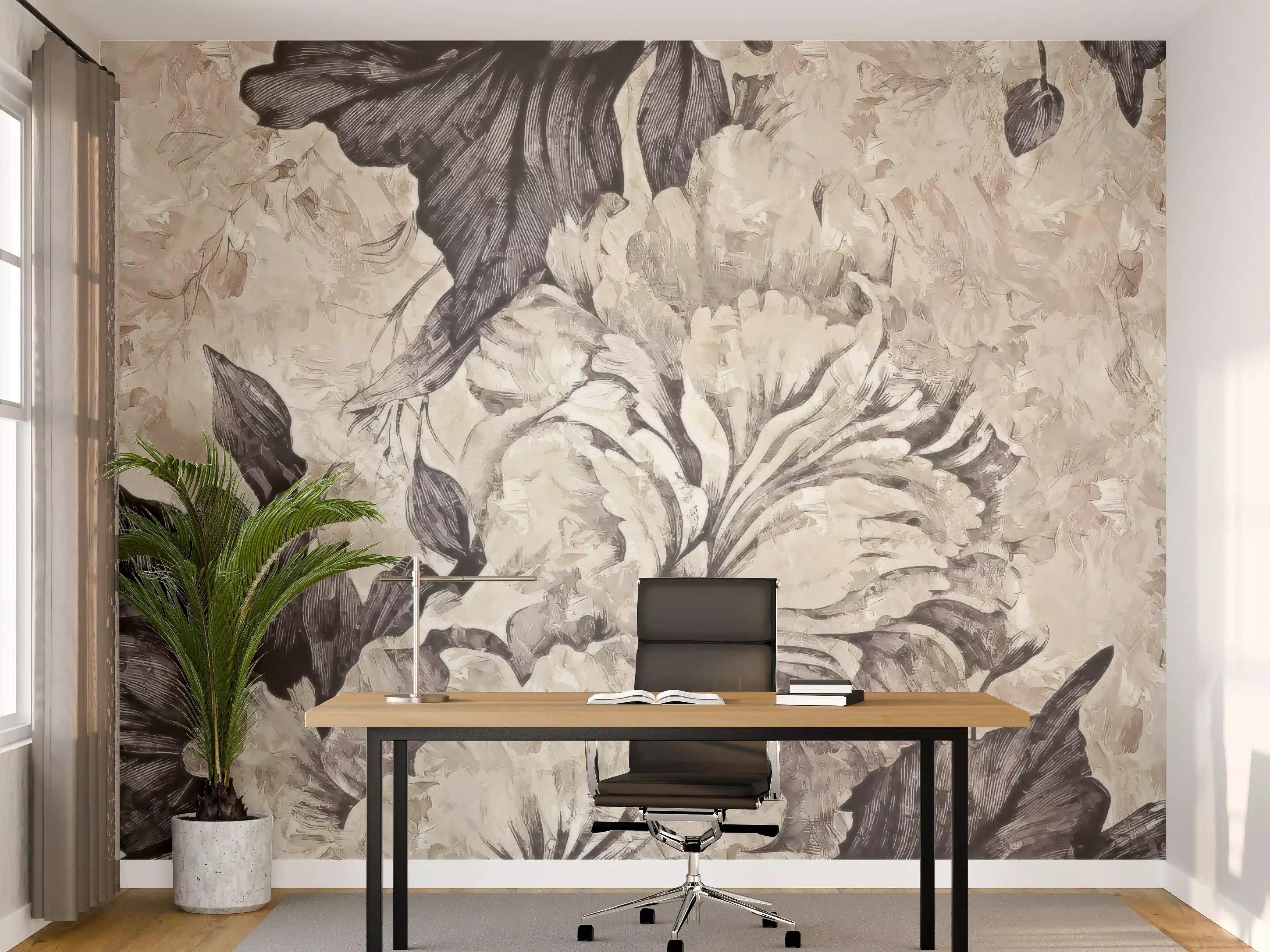 Büro Wandgestaltung - Schwarz - weißes Pflanzen Gemälde 3