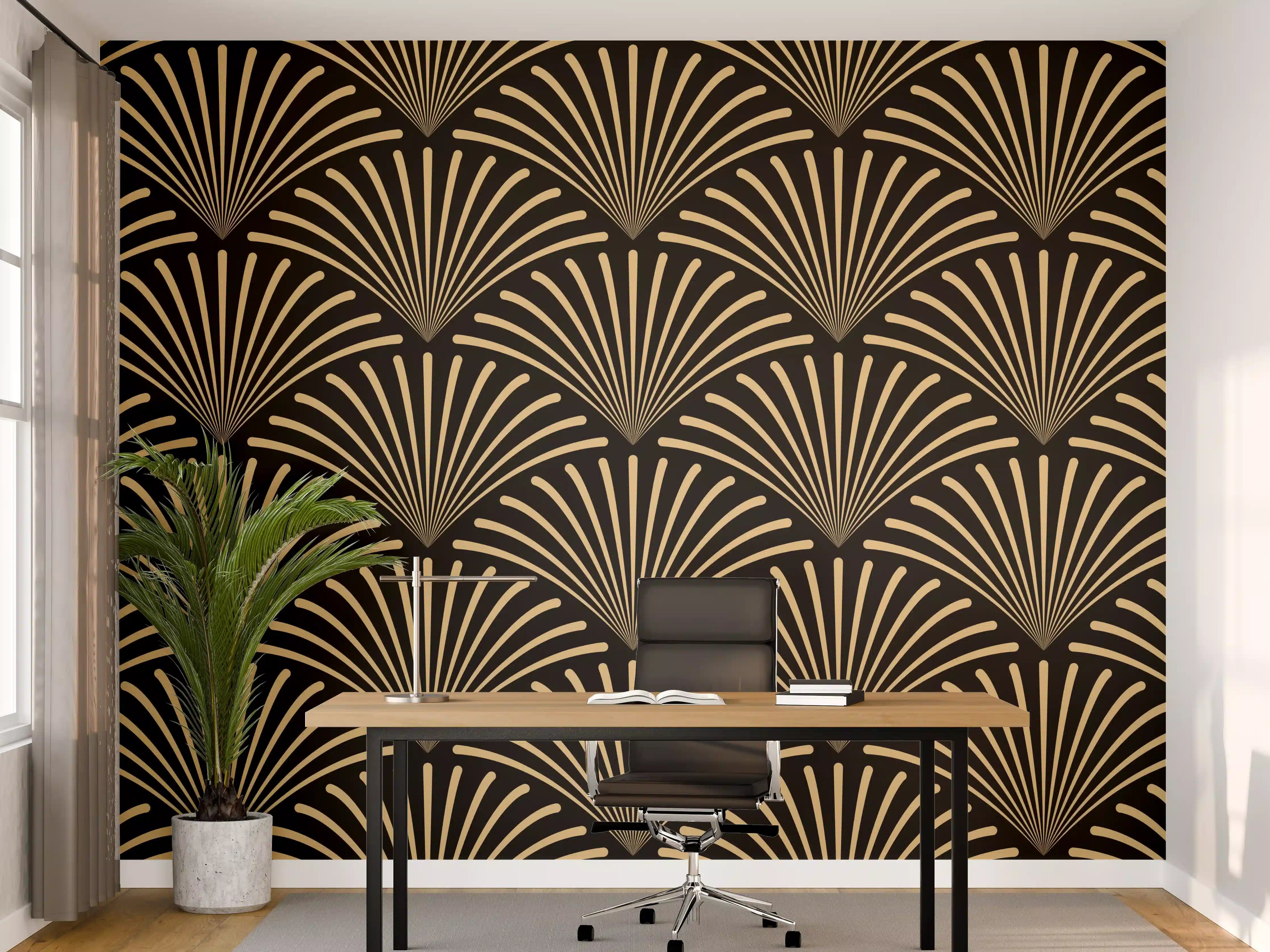 Büro Wandgestaltung - Schwarz-Goldenes Wellenmuster