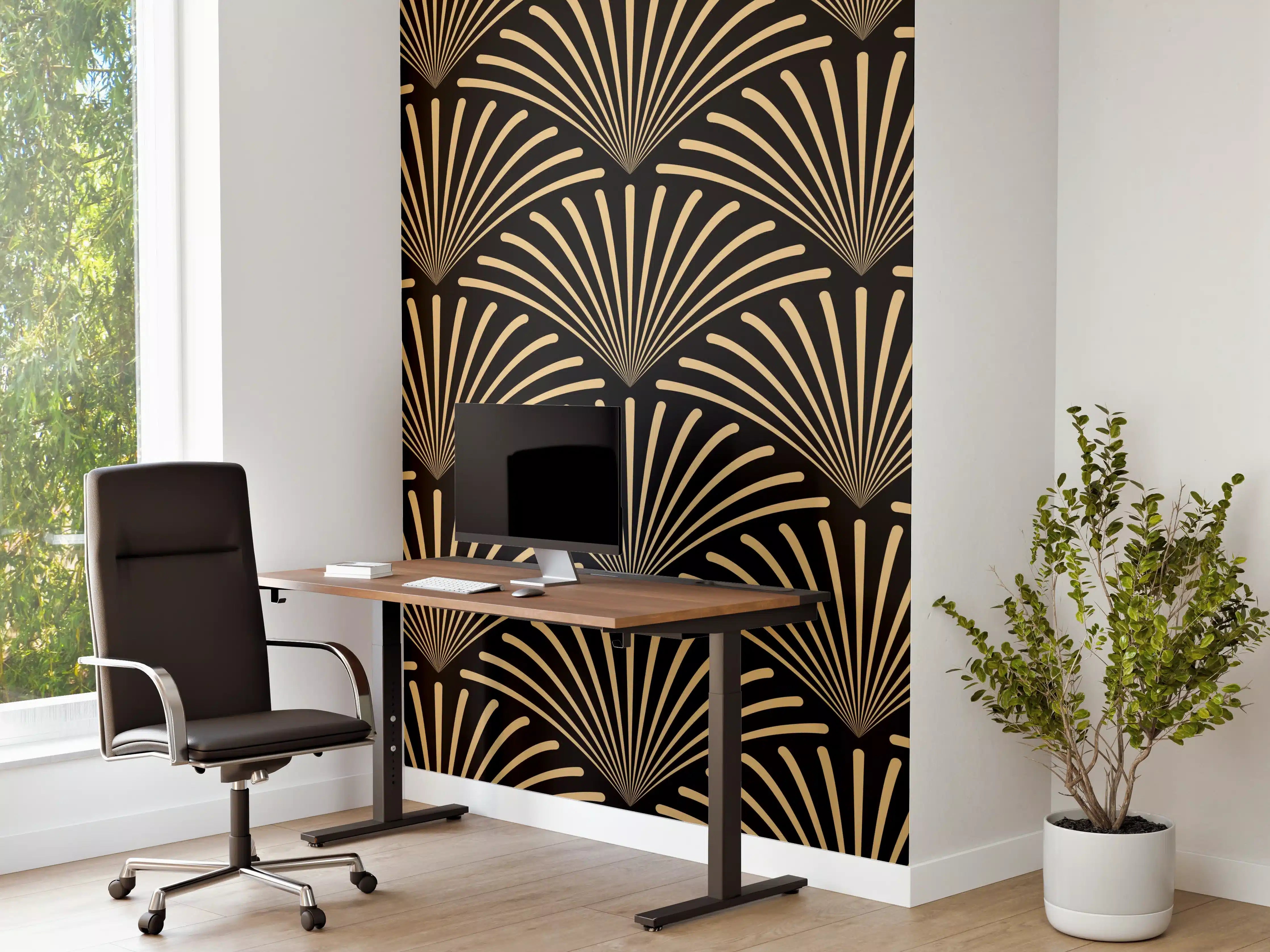 Büro Wandgestaltung - Schwarz-Goldenes Wellenmuster