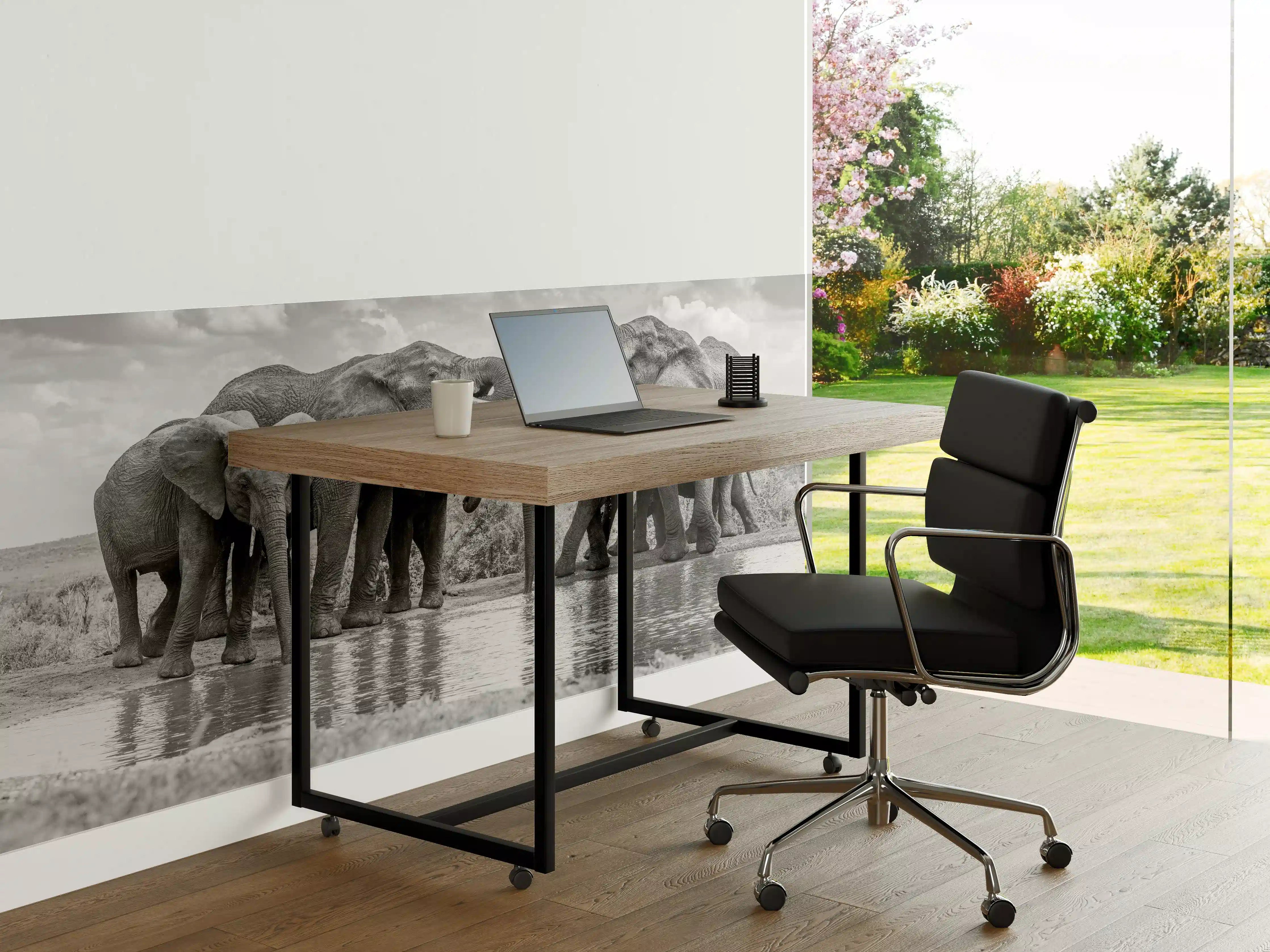 Büro Wandgestaltung - Schwarz-Weiß-Elefantenfamilie am Wasser