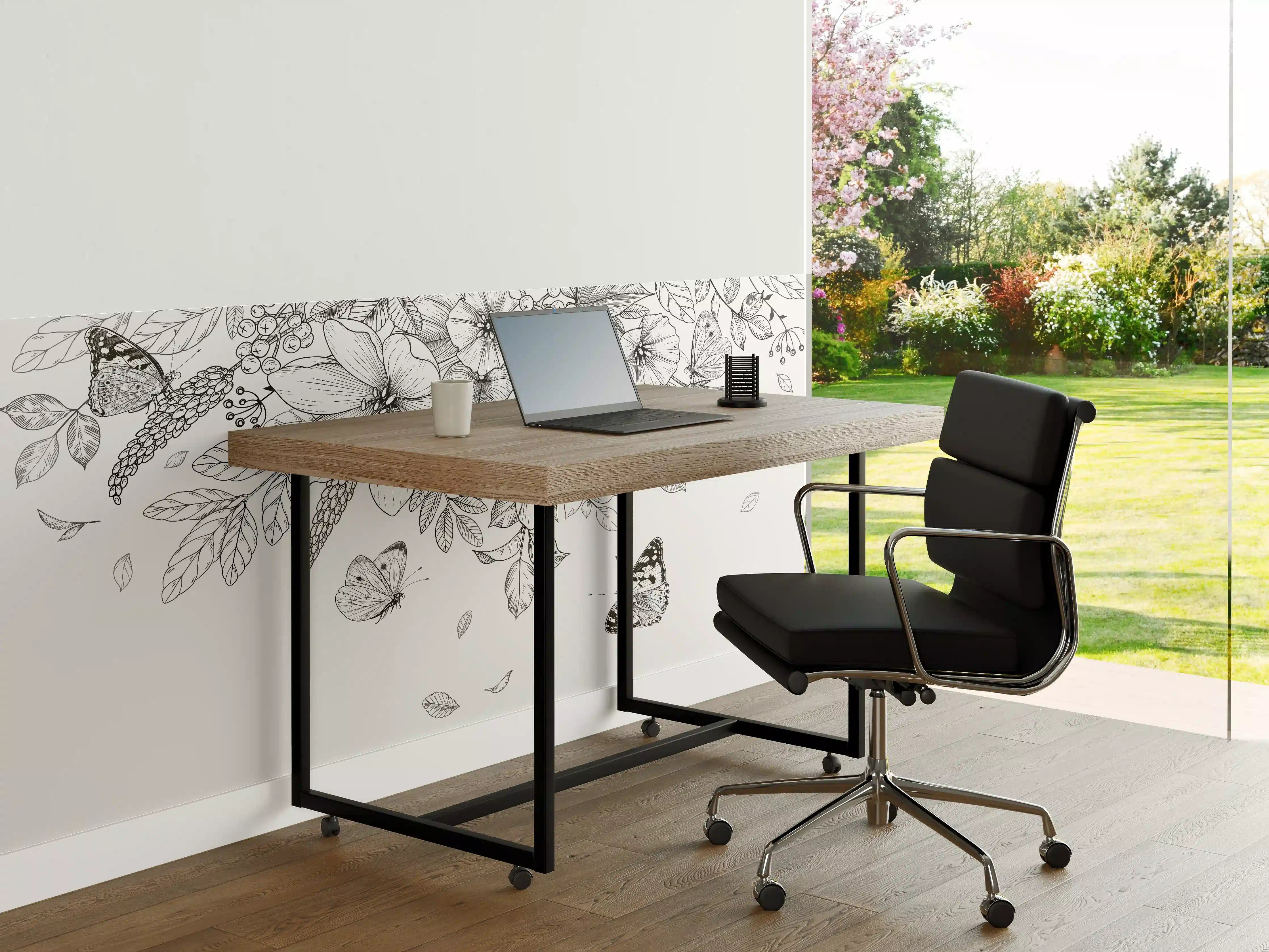 Büro Wandgestaltung - Schwarz-Weiß Floralzeichnung