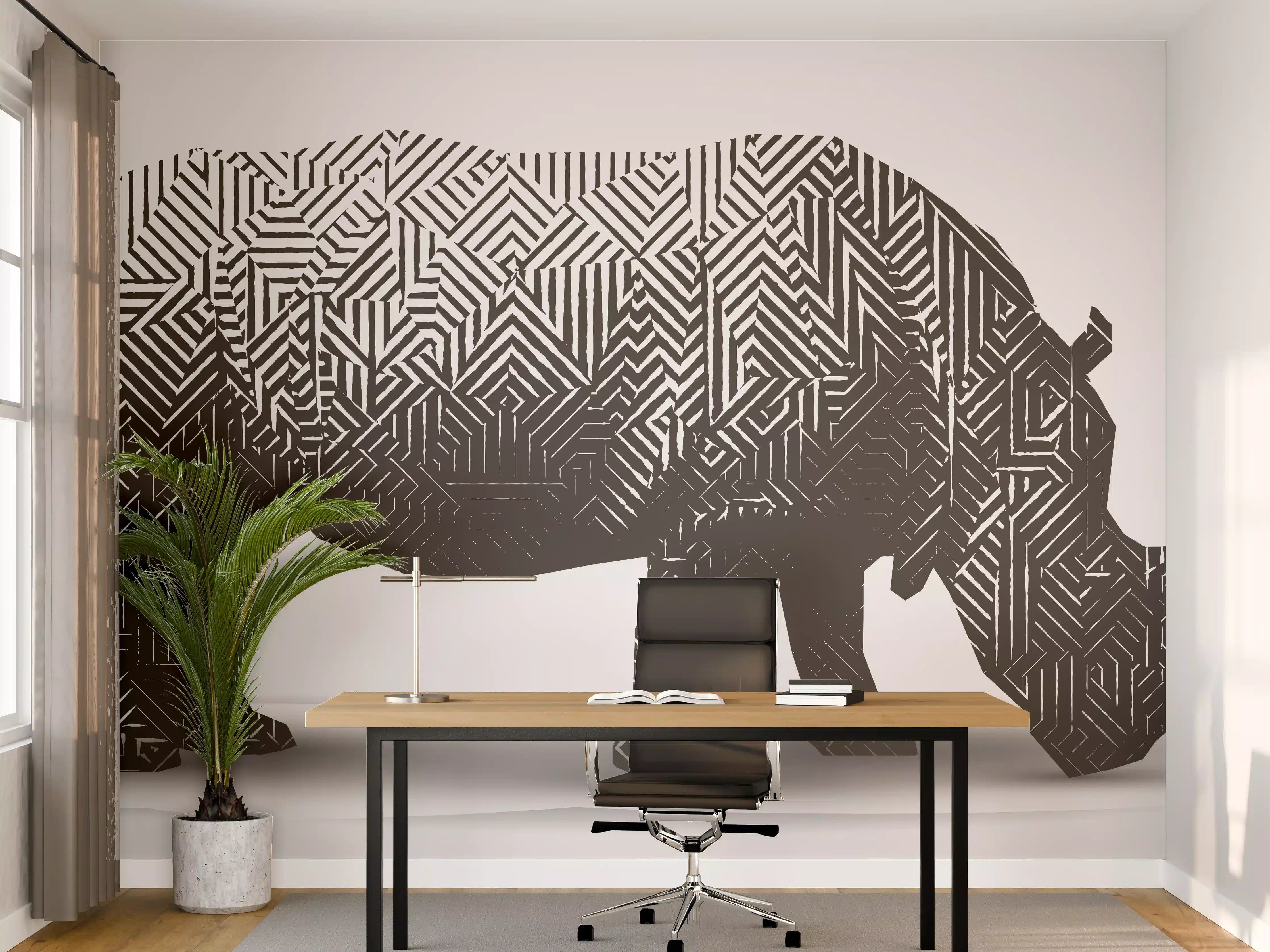Büro Wandgestaltung - Schwarz-Weiß Grafik Nashorn