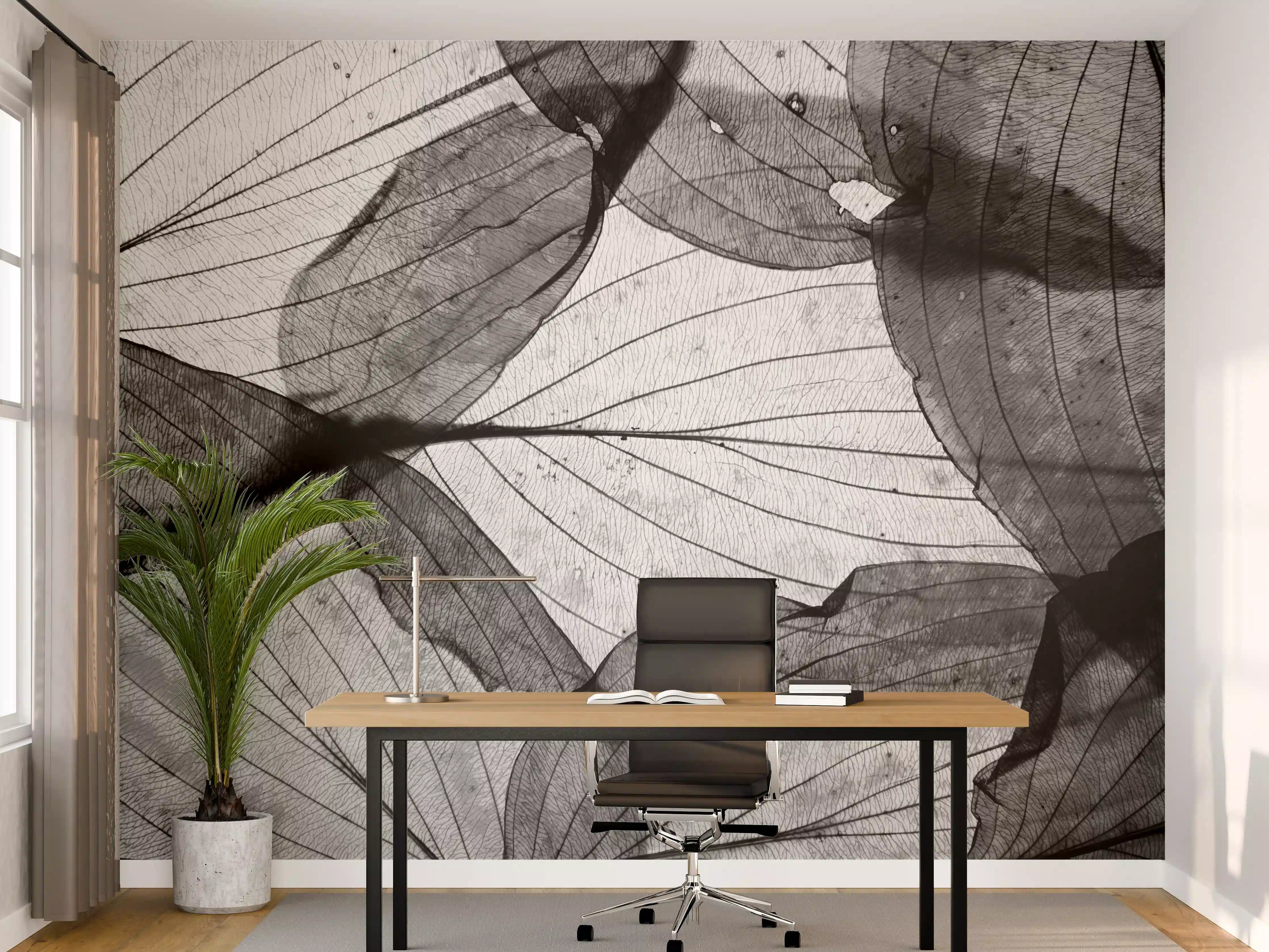 Büro Wandgestaltung - Schwarz-Weiß Herbstlaub Textur