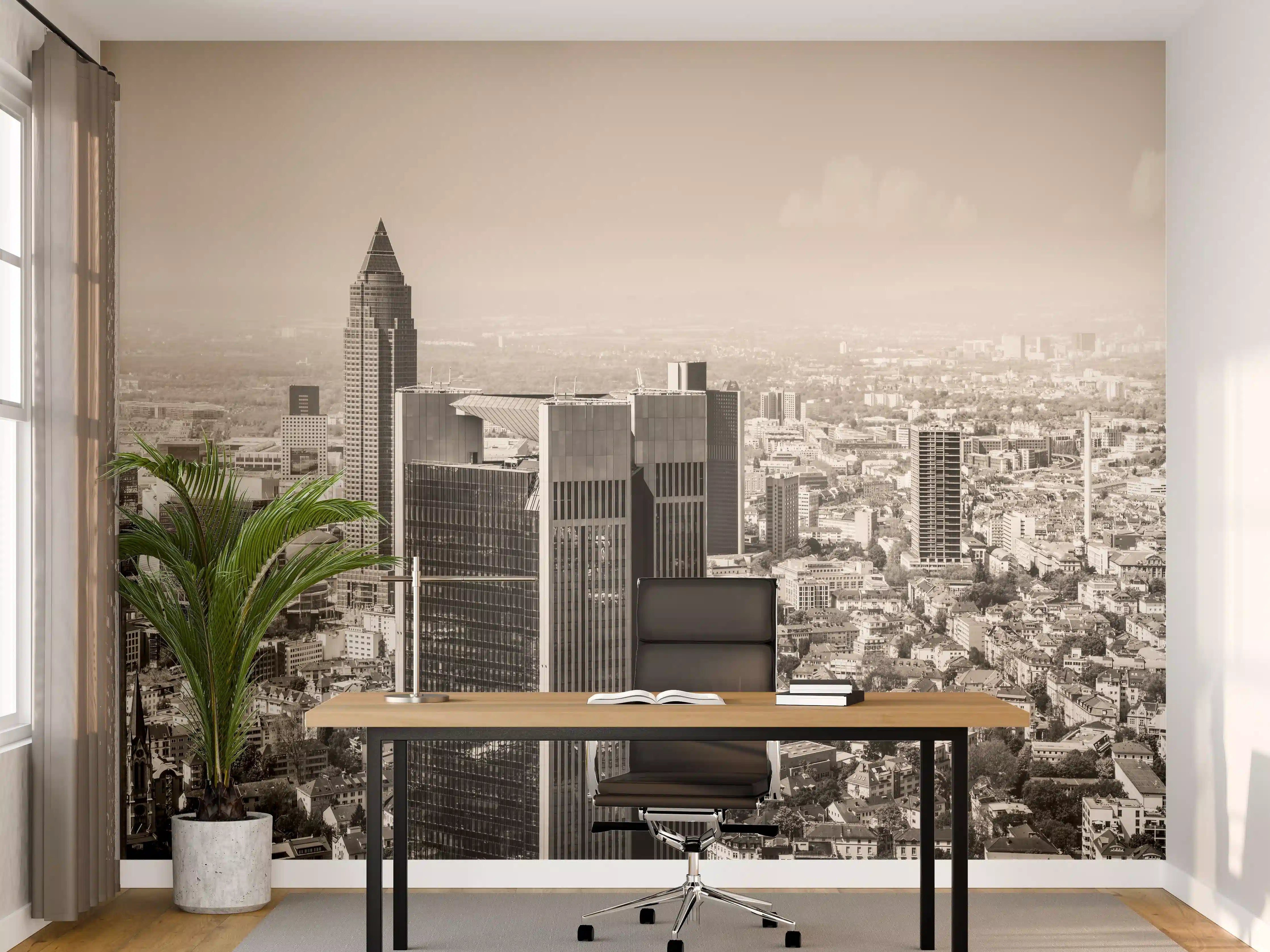 Büro Wandgestaltung - Schwarz-Weiß Skyline Panorama