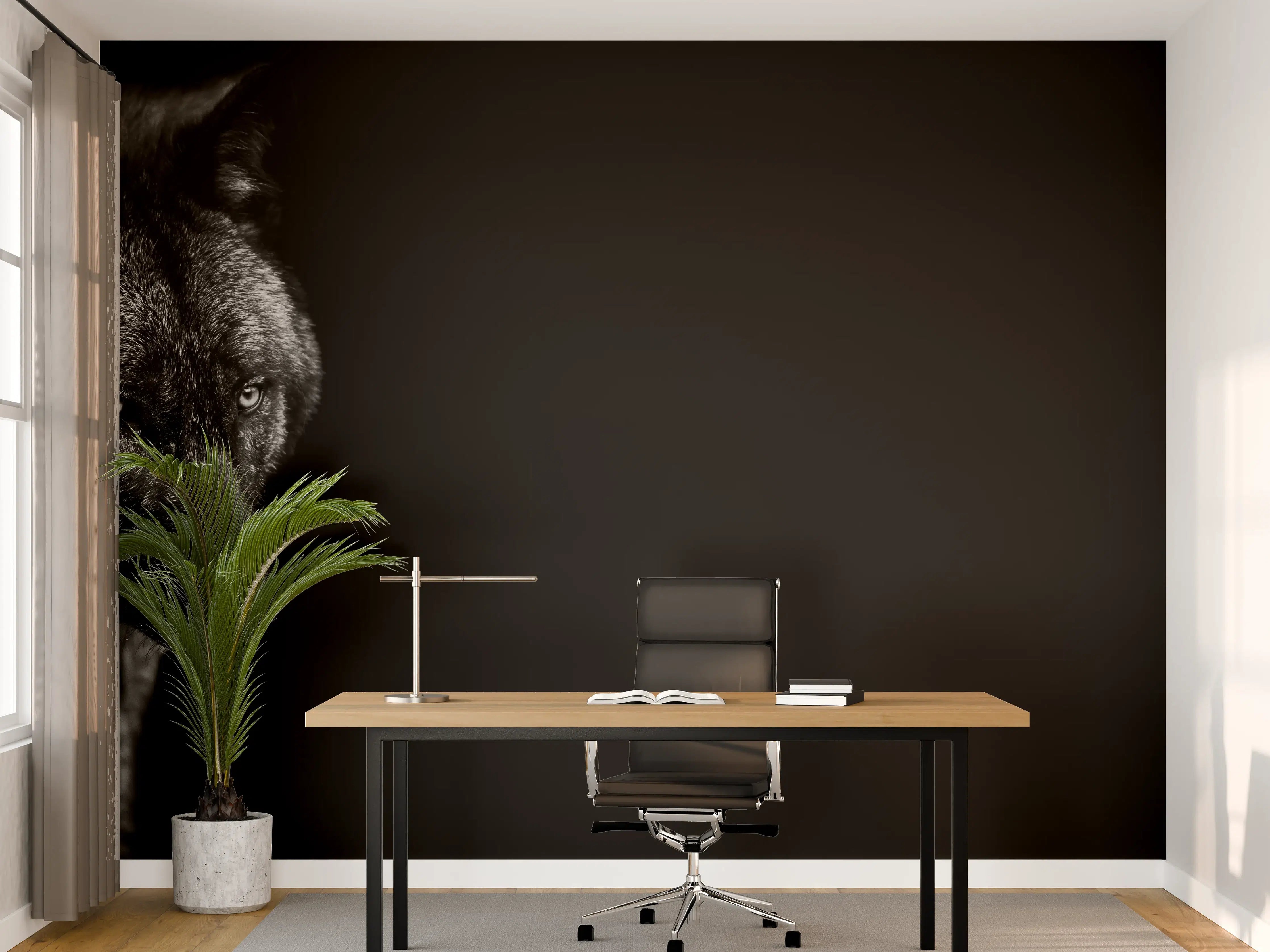 Büro Wandgestaltung - Schwarz-Weiß Wolf Porträt