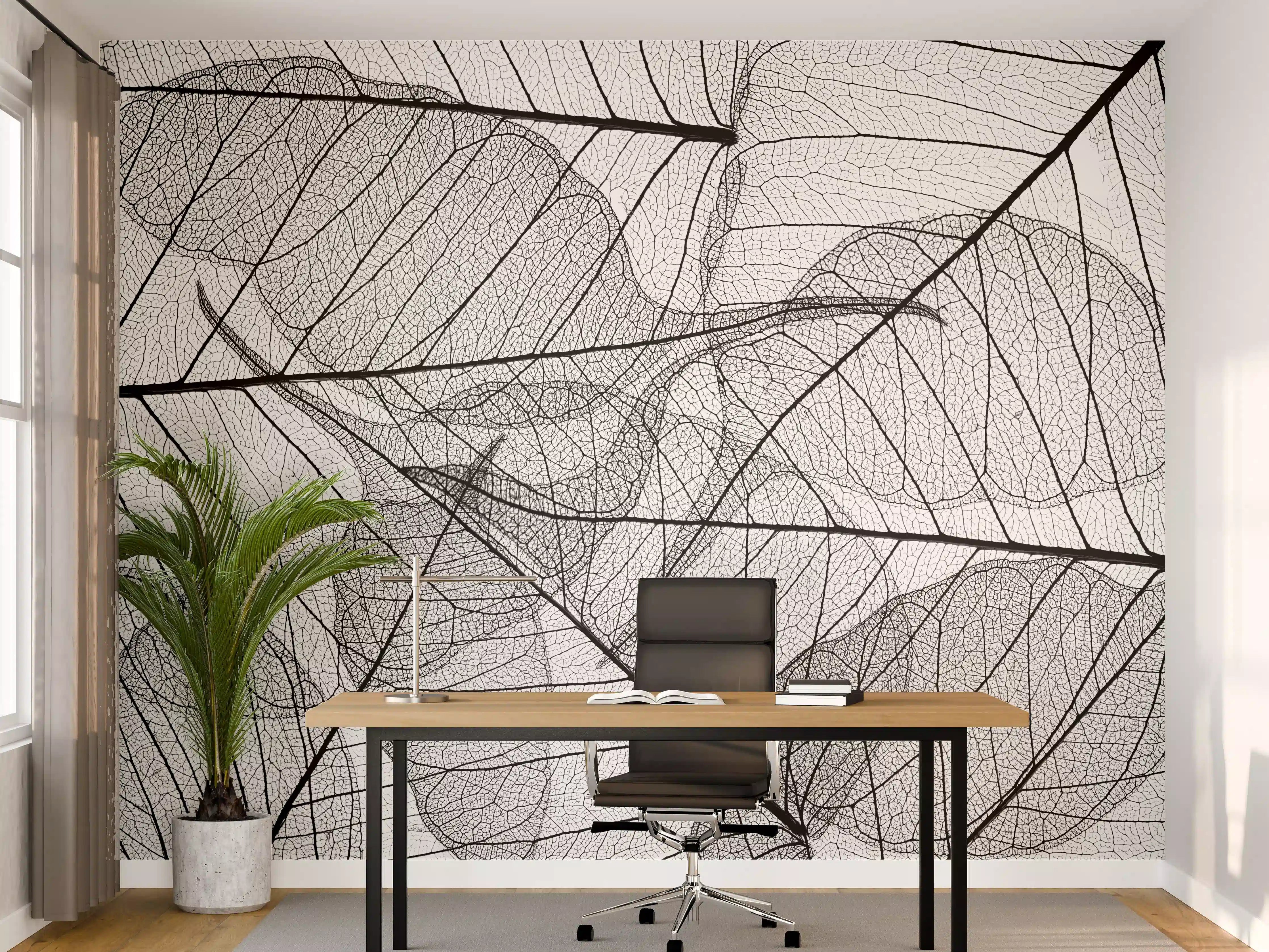 Büro Wandgestaltung - Schwarz-Weiße Blatttextur