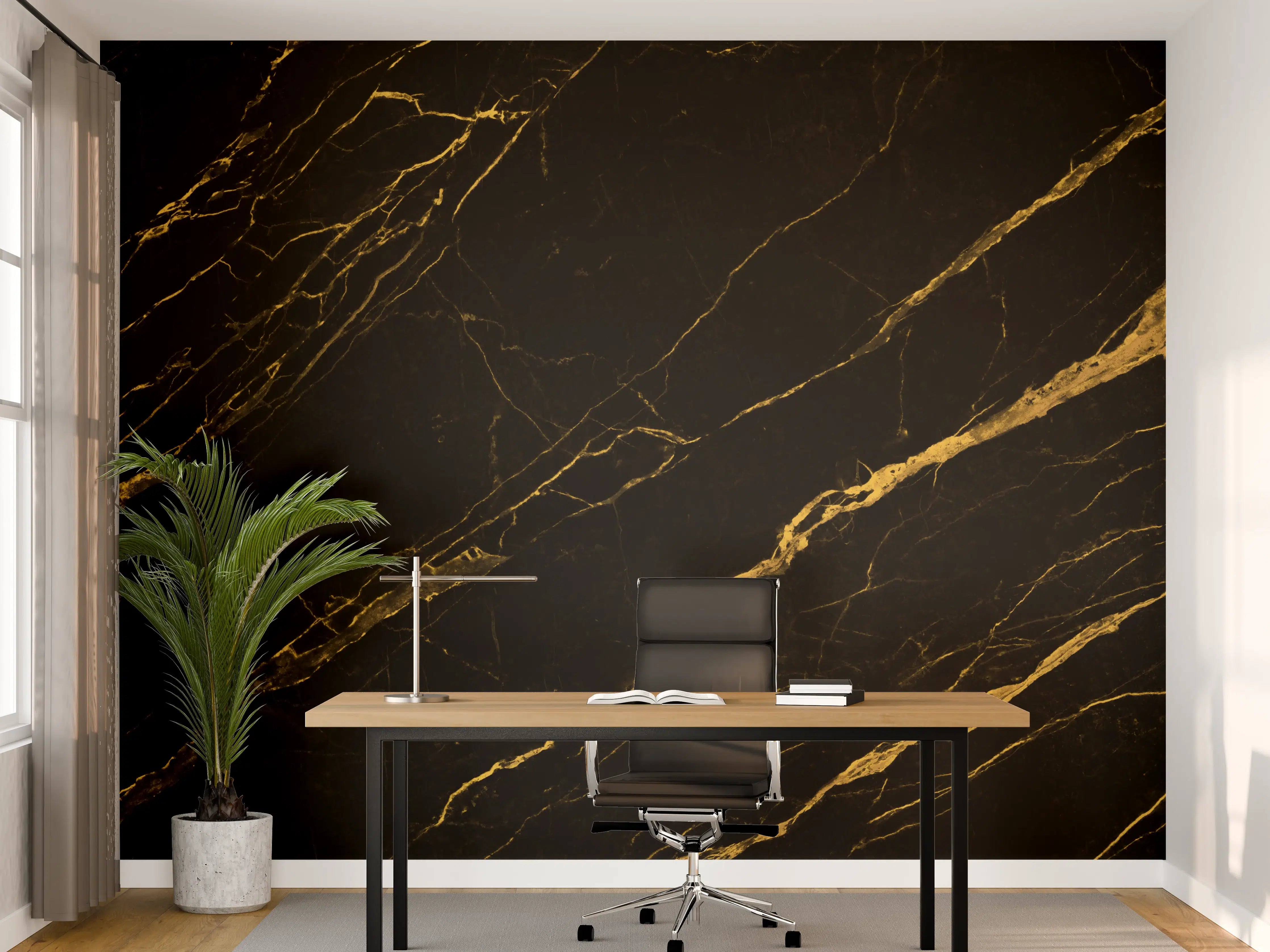 Büro Wandgestaltung - Schwarz goldener Marmor