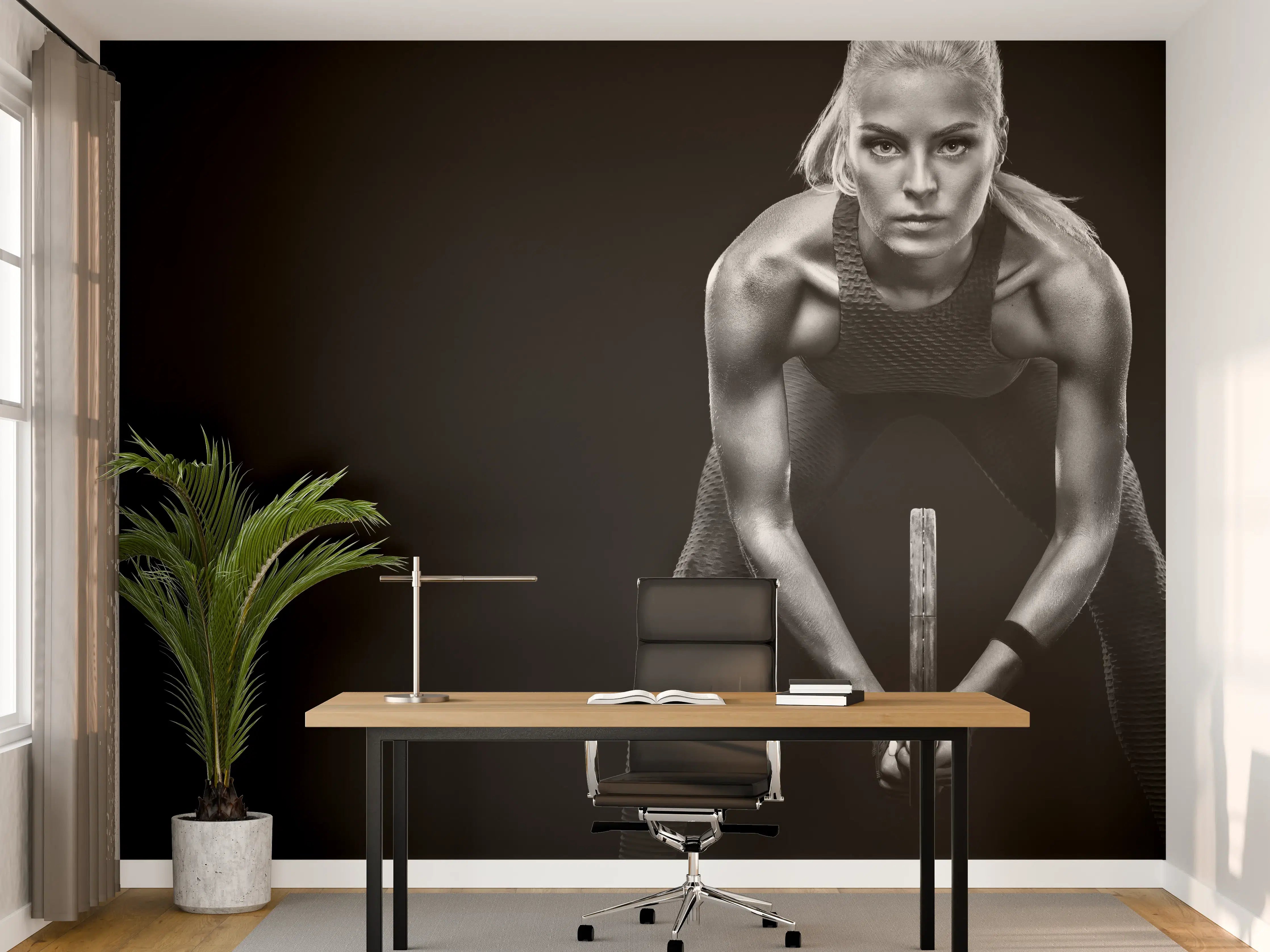 Büro Wandgestaltung - Schwarz-weiß Ansicht - Tennisspielerin