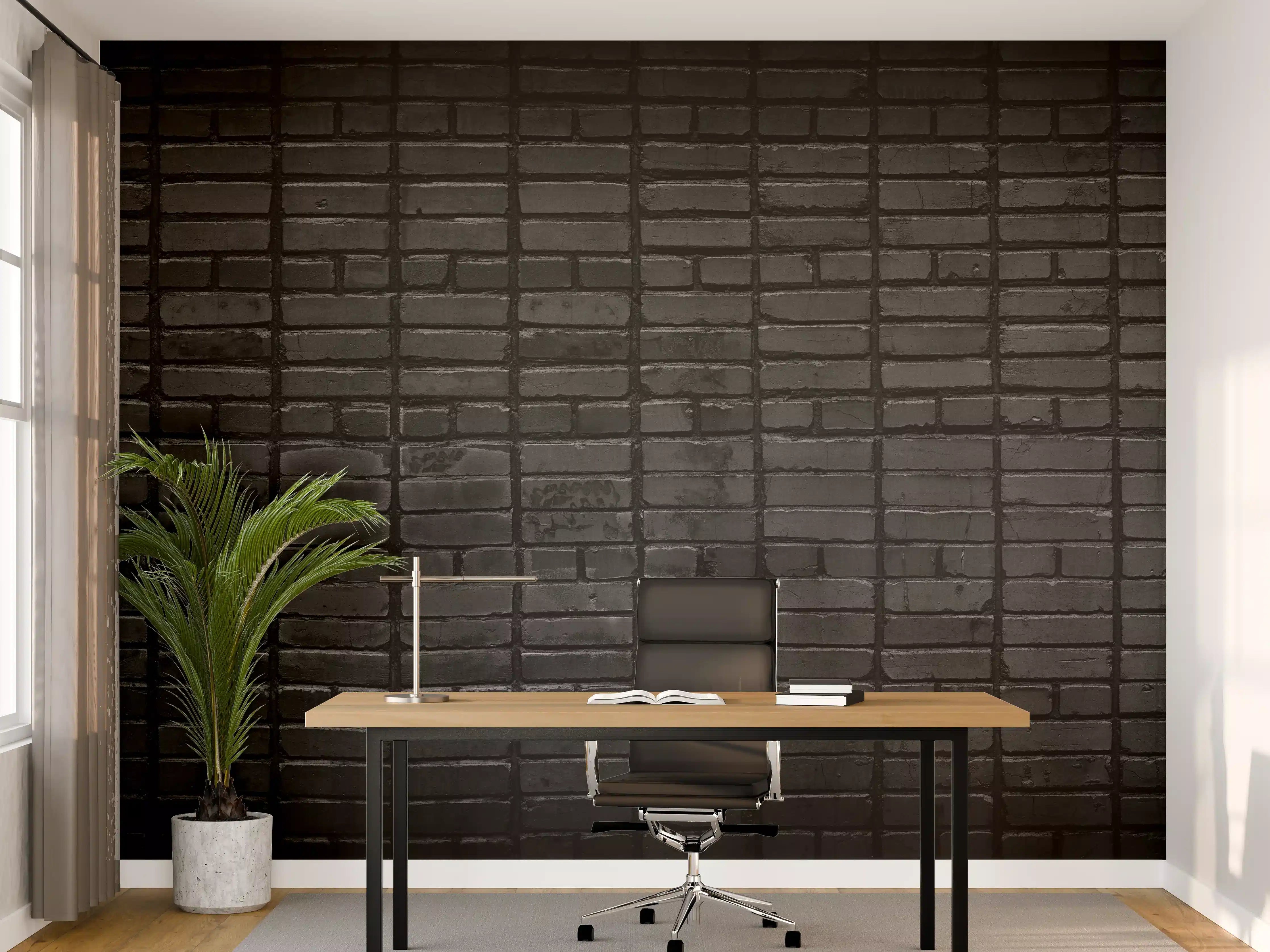 Büro Wandgestaltung - Schwarze Backsteinwand mit mattem Finish