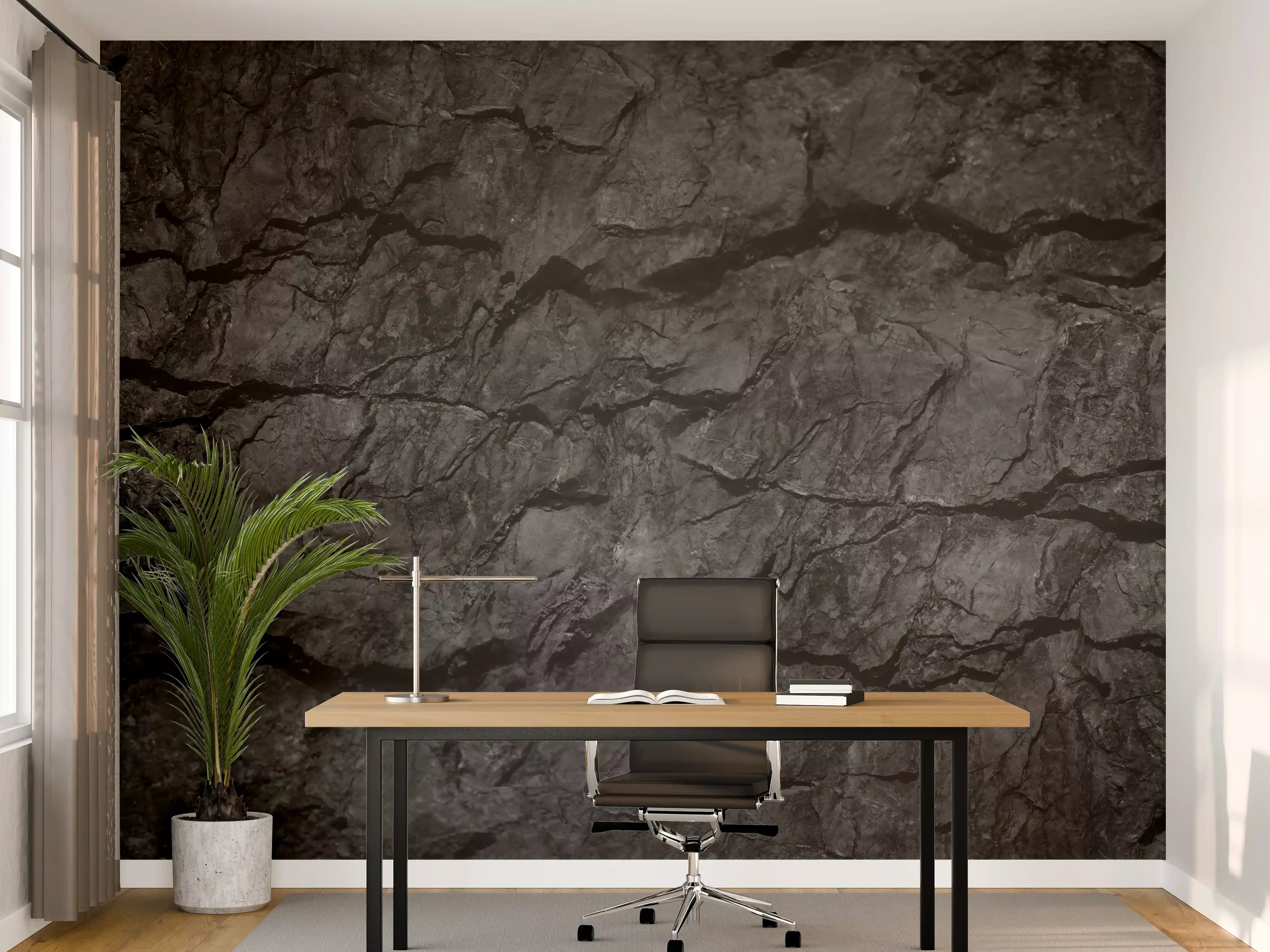 Büro Wandgestaltung - Schwarze Gesteinstextur mit Rissen