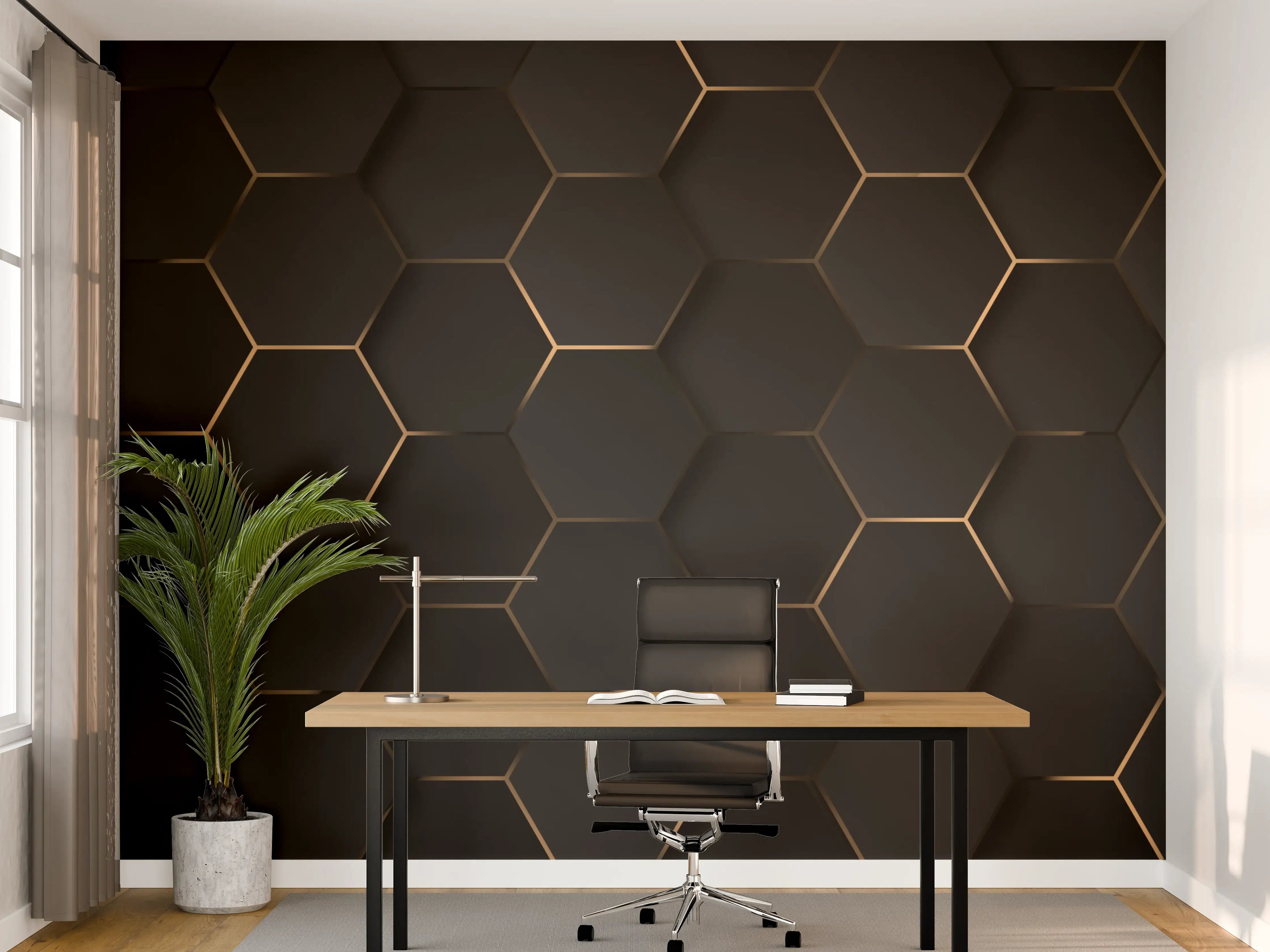 Büro Wandgestaltung - Schwarze Hexagonale 3D-Oberfläche