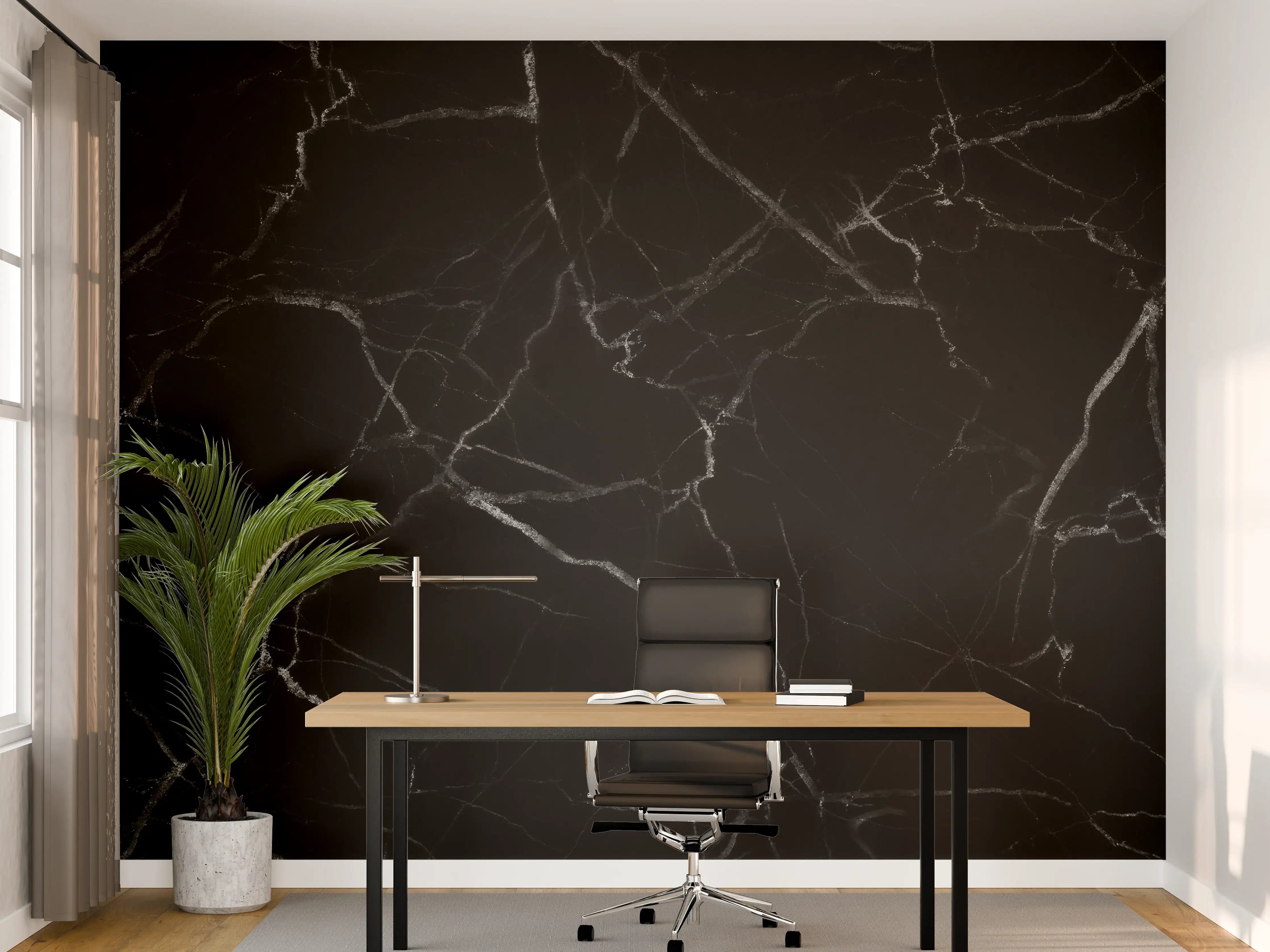 Büro Wandgestaltung - Schwarze Marmorstruktur mit weißen Äderungen