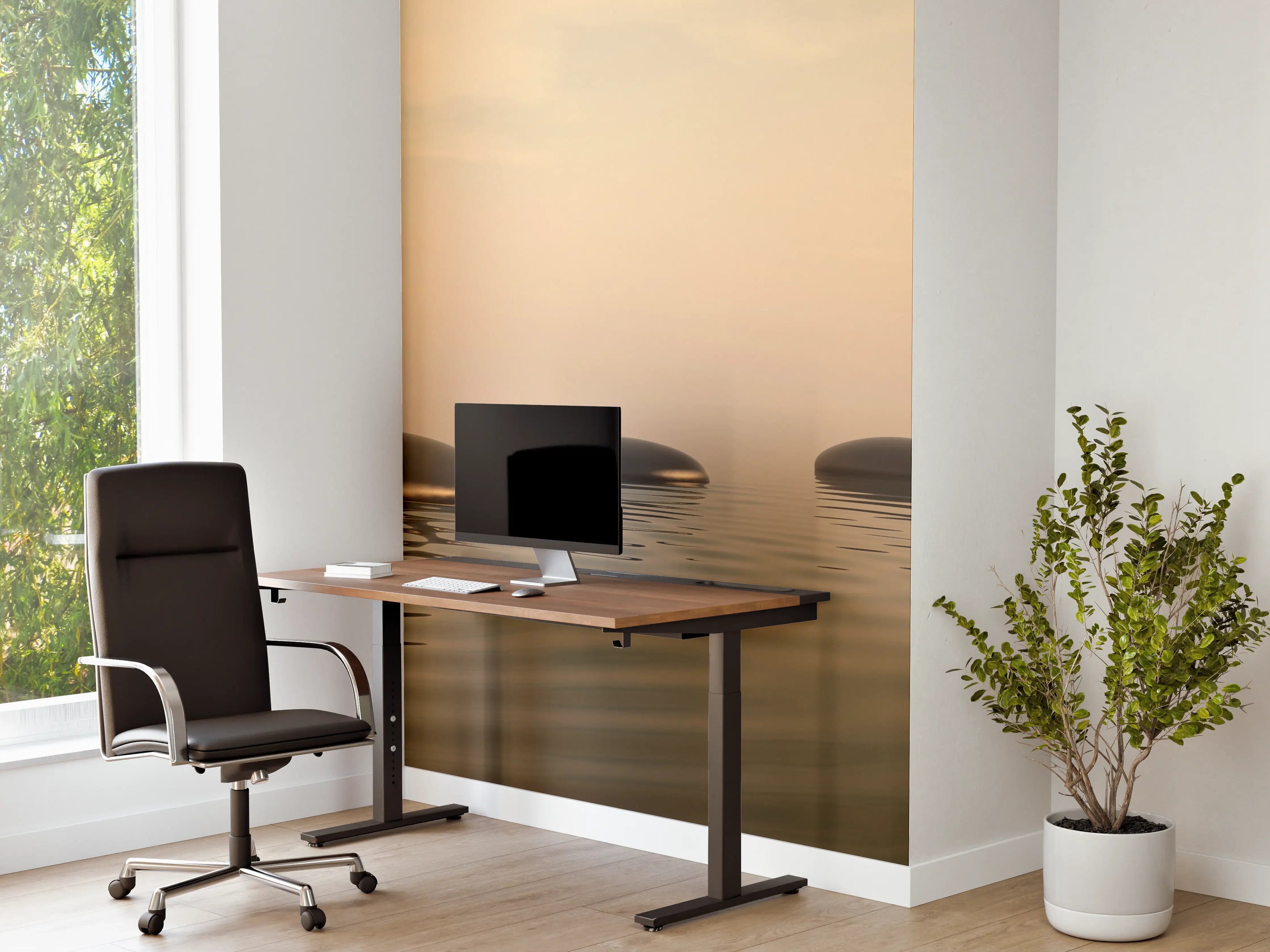 Büro Wandgestaltung - Schwarze Zen-Steine auf ruhigem Beige