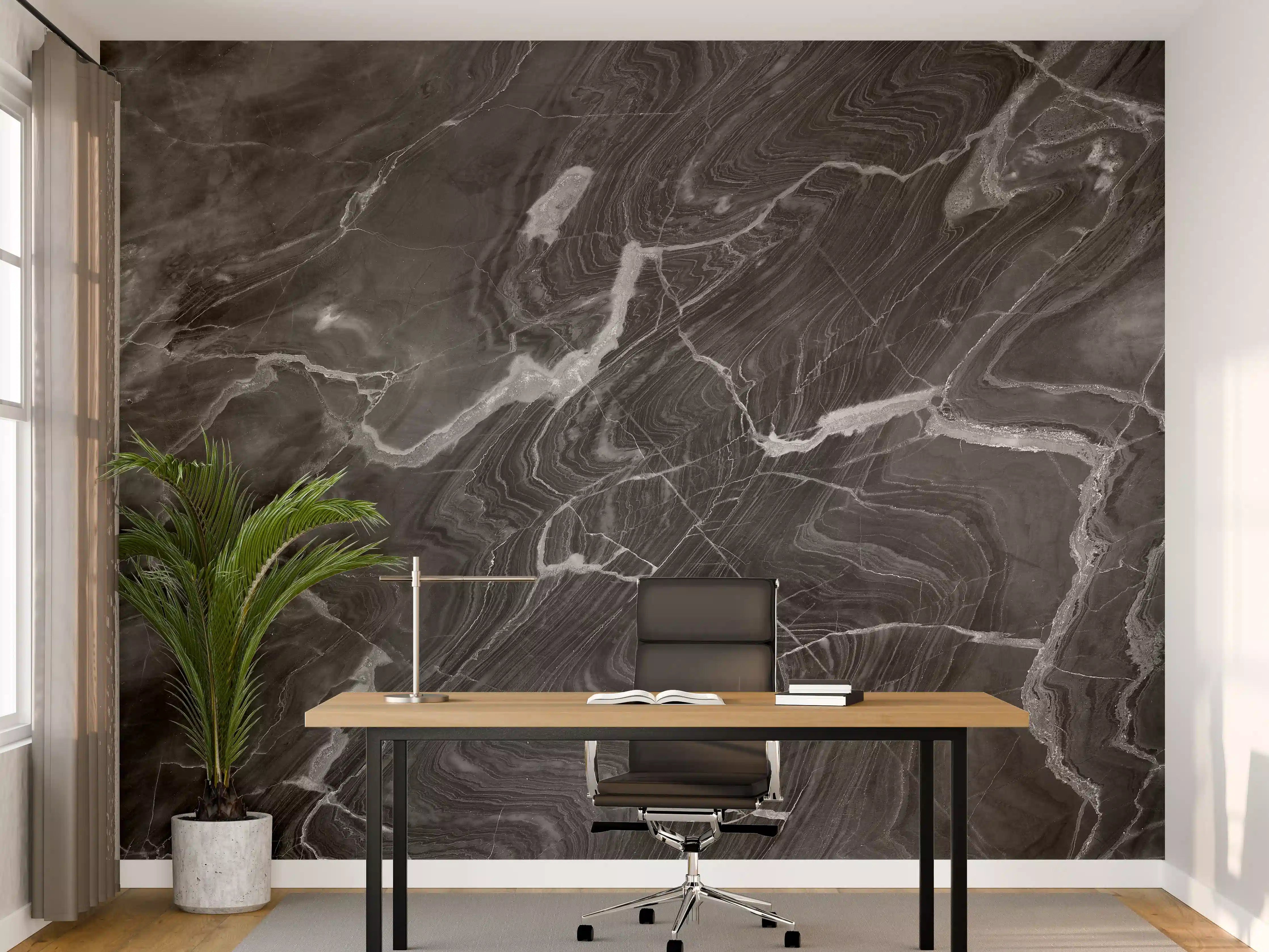 Büro Wandgestaltung - Schwarzer Marmor mit weißen Adern