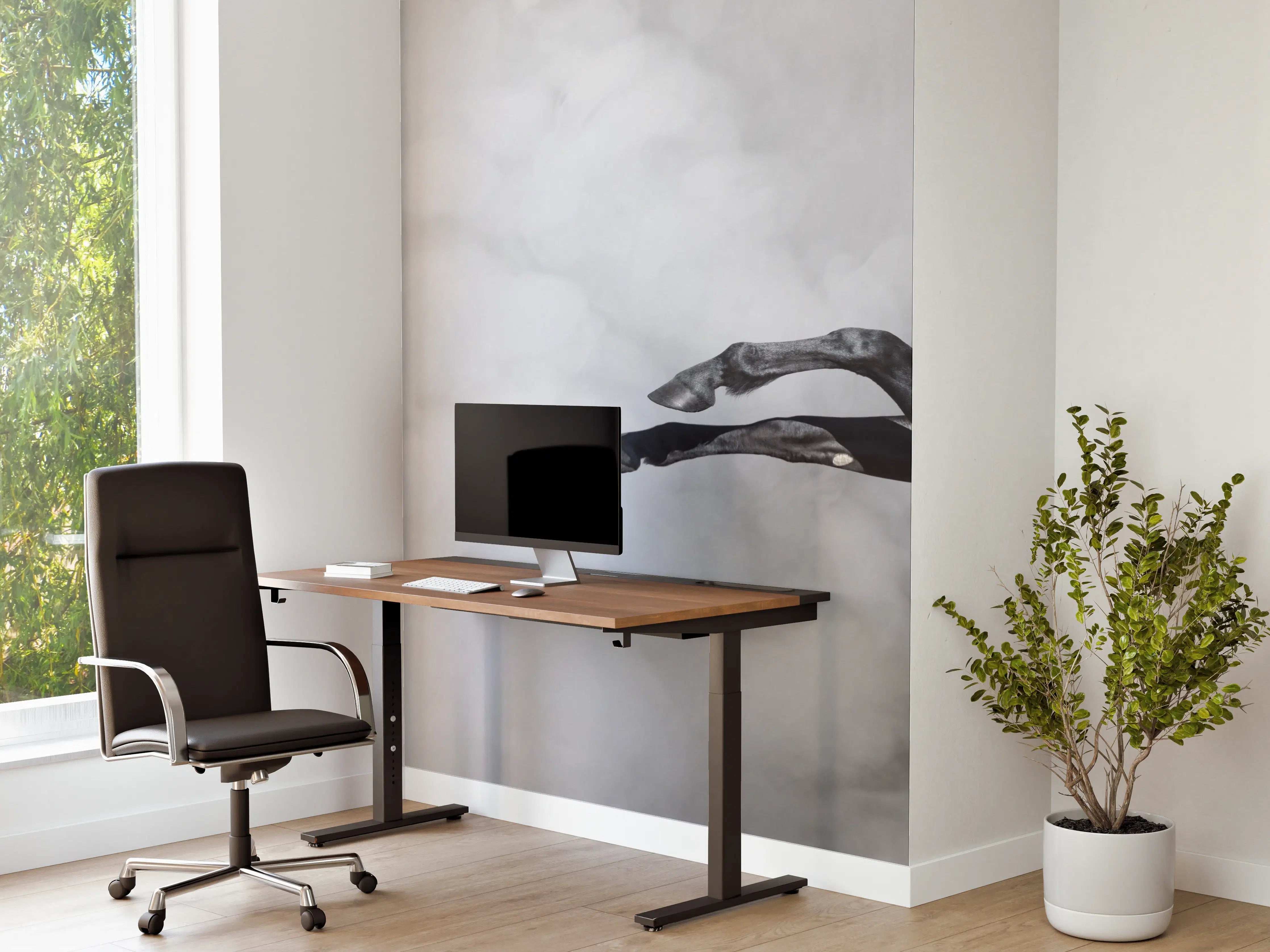 Büro Wandgestaltung - Schwarzes Pferd im Nebel Kunstbild