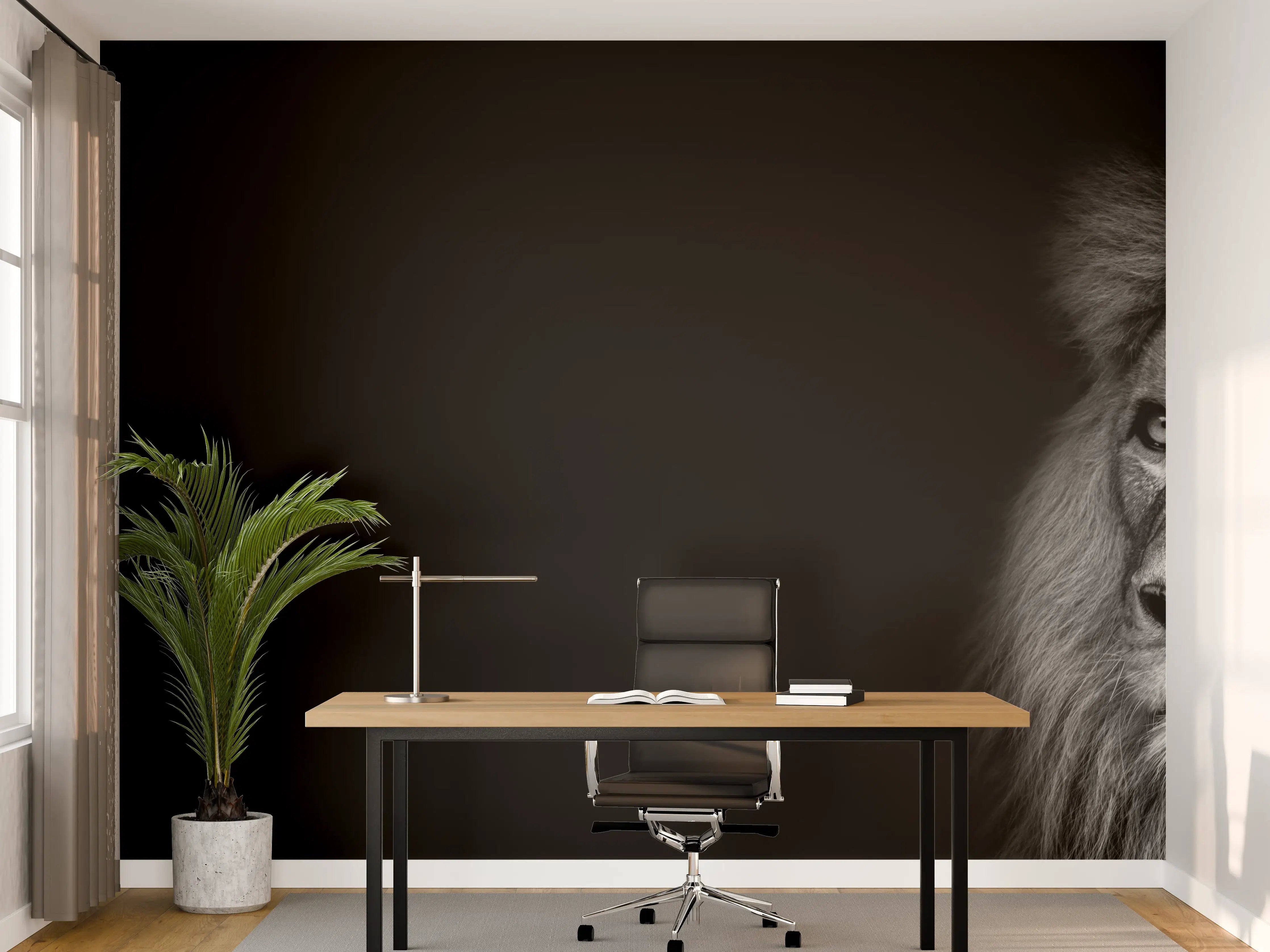 Büro Wandgestaltung - Schwarzweiß Löwenporträt Kontrast