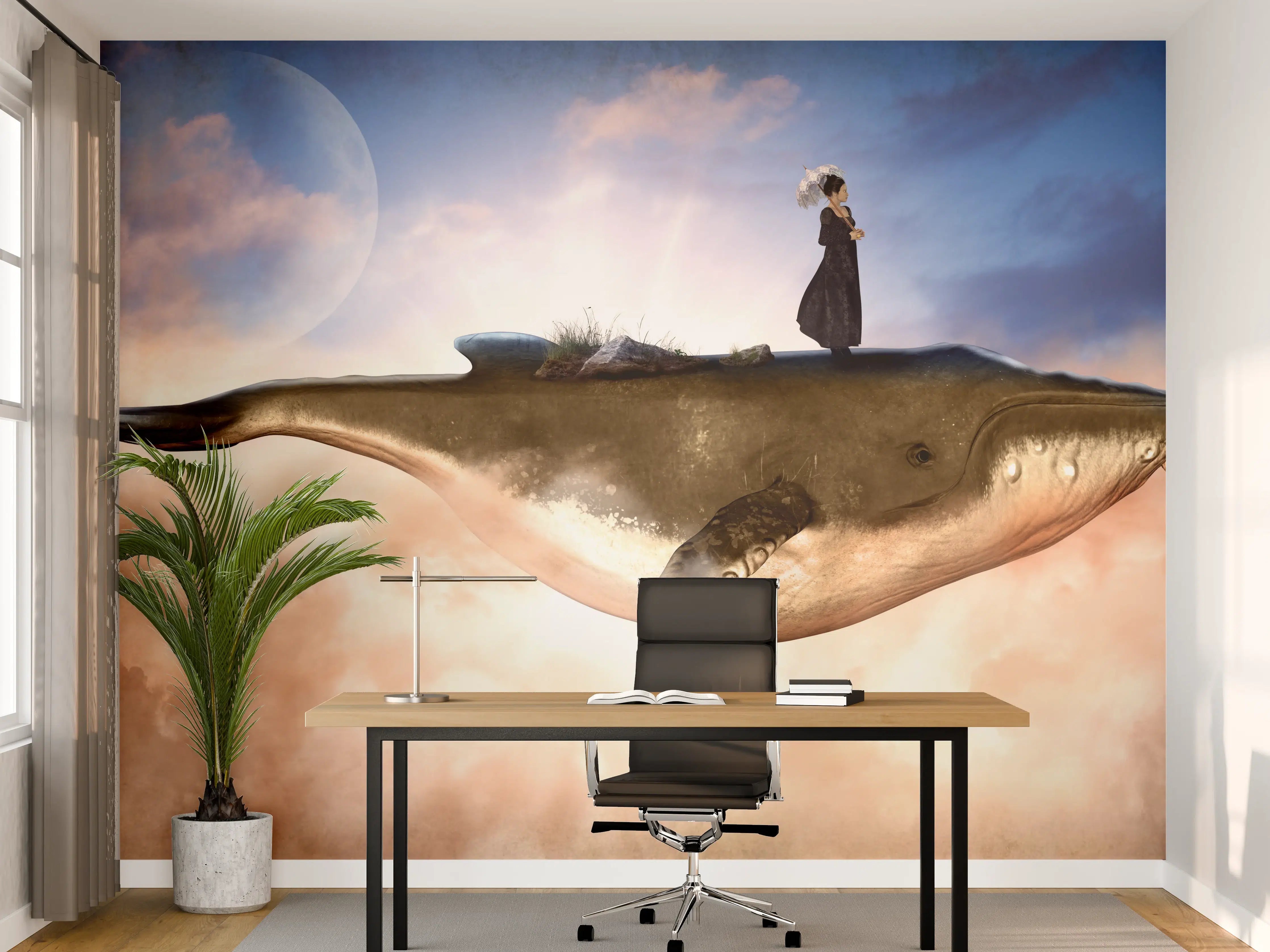 Büro Wandgestaltung - Schwebender Wal mit Frau
