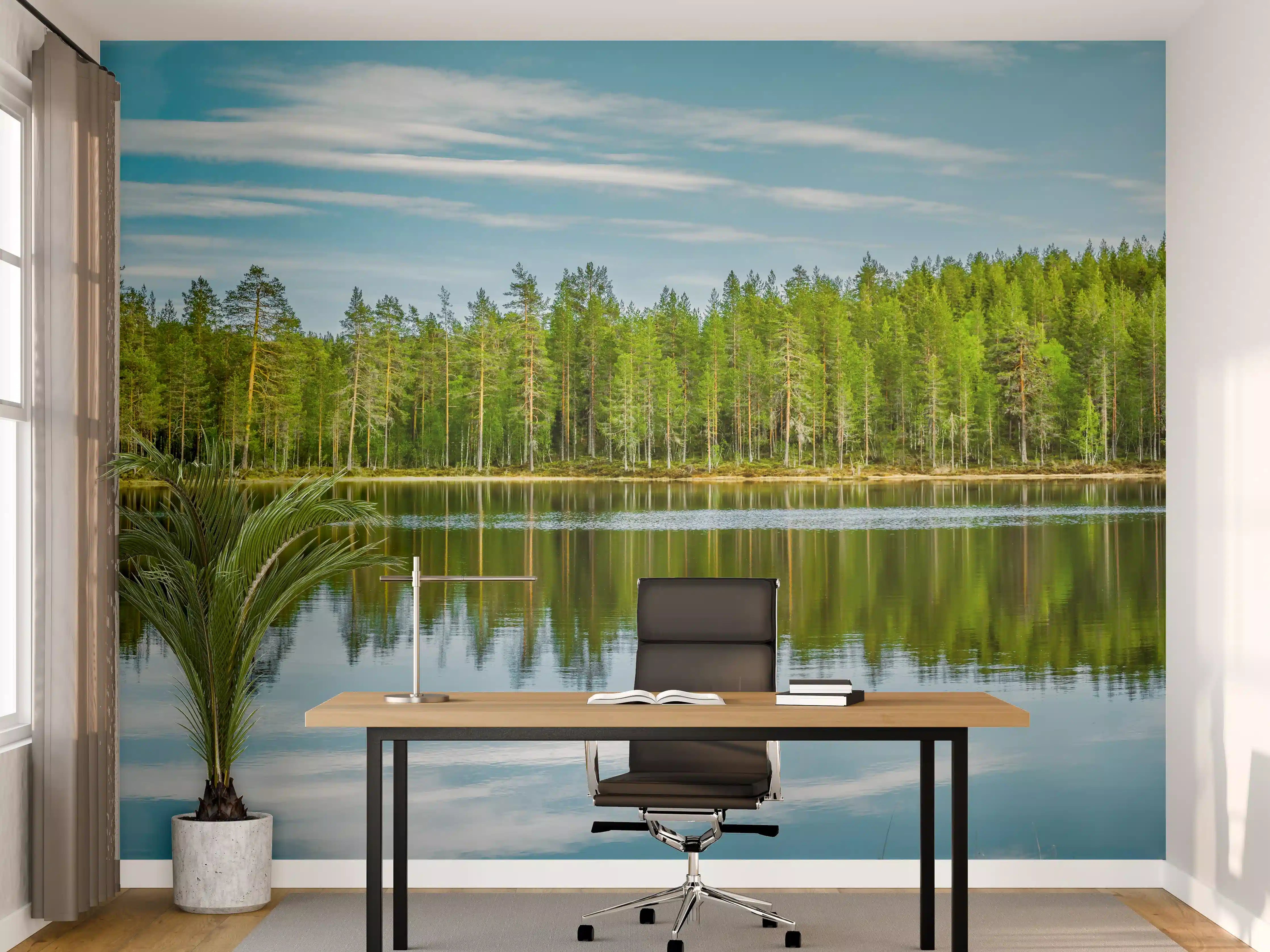 Büro Wandgestaltung - Schwedisches See-Panorama Grün-Blau