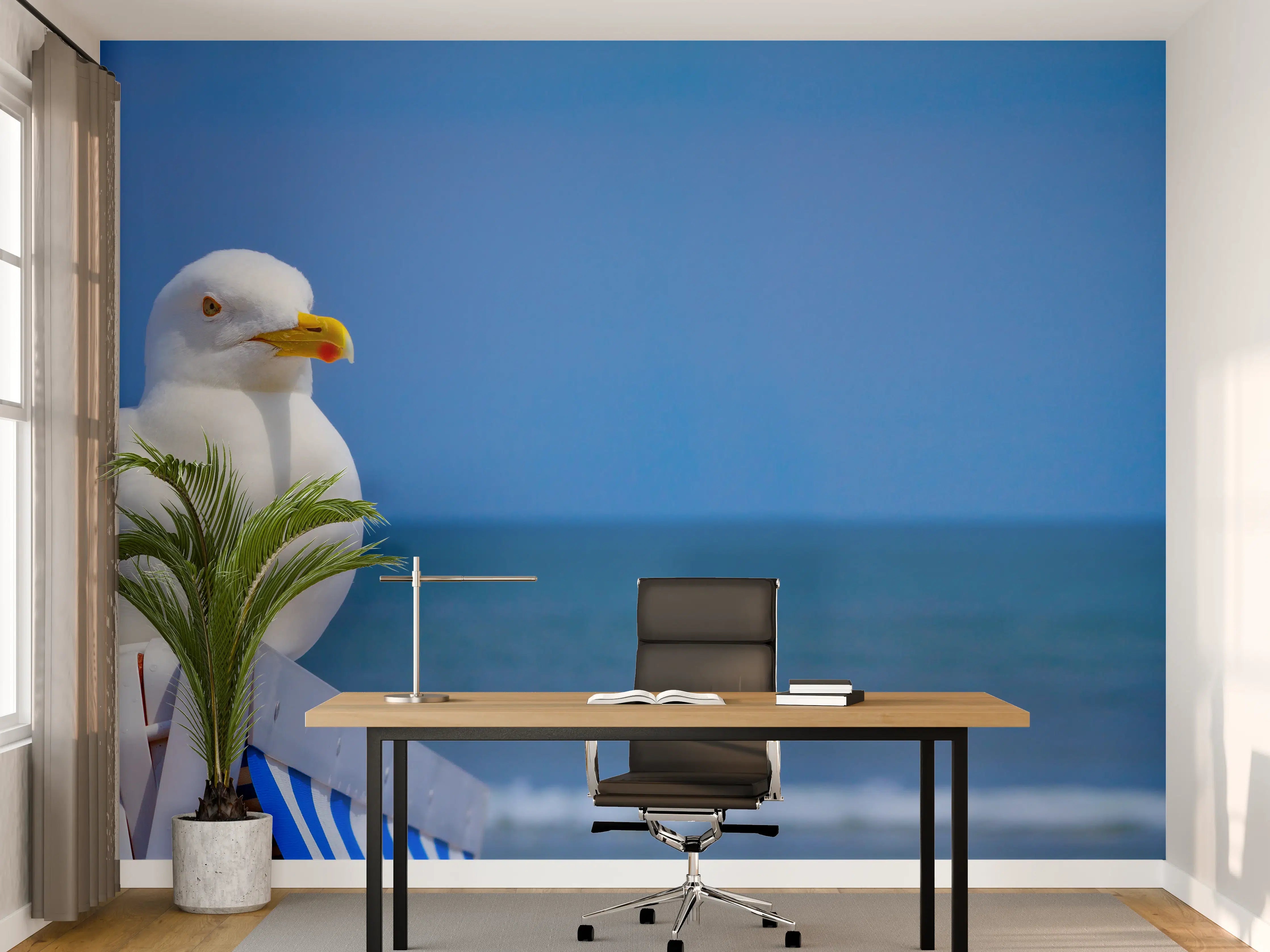 Büro Wandgestaltung - Seegull am Strand mit blauem Hintergrund