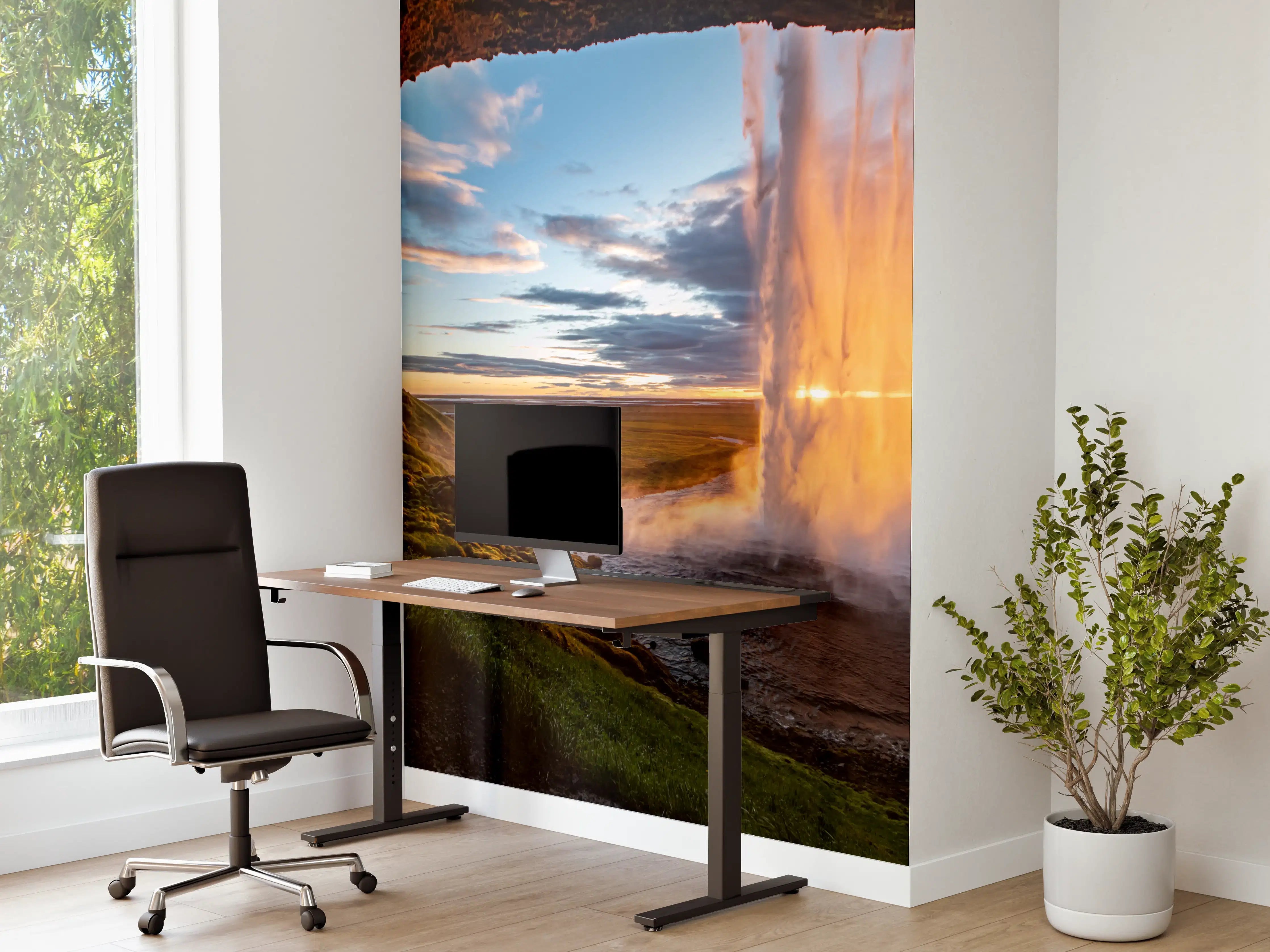 Büro Wandgestaltung - Seljalandsfoss Wasserfall in Island bei Sonnenuntergang